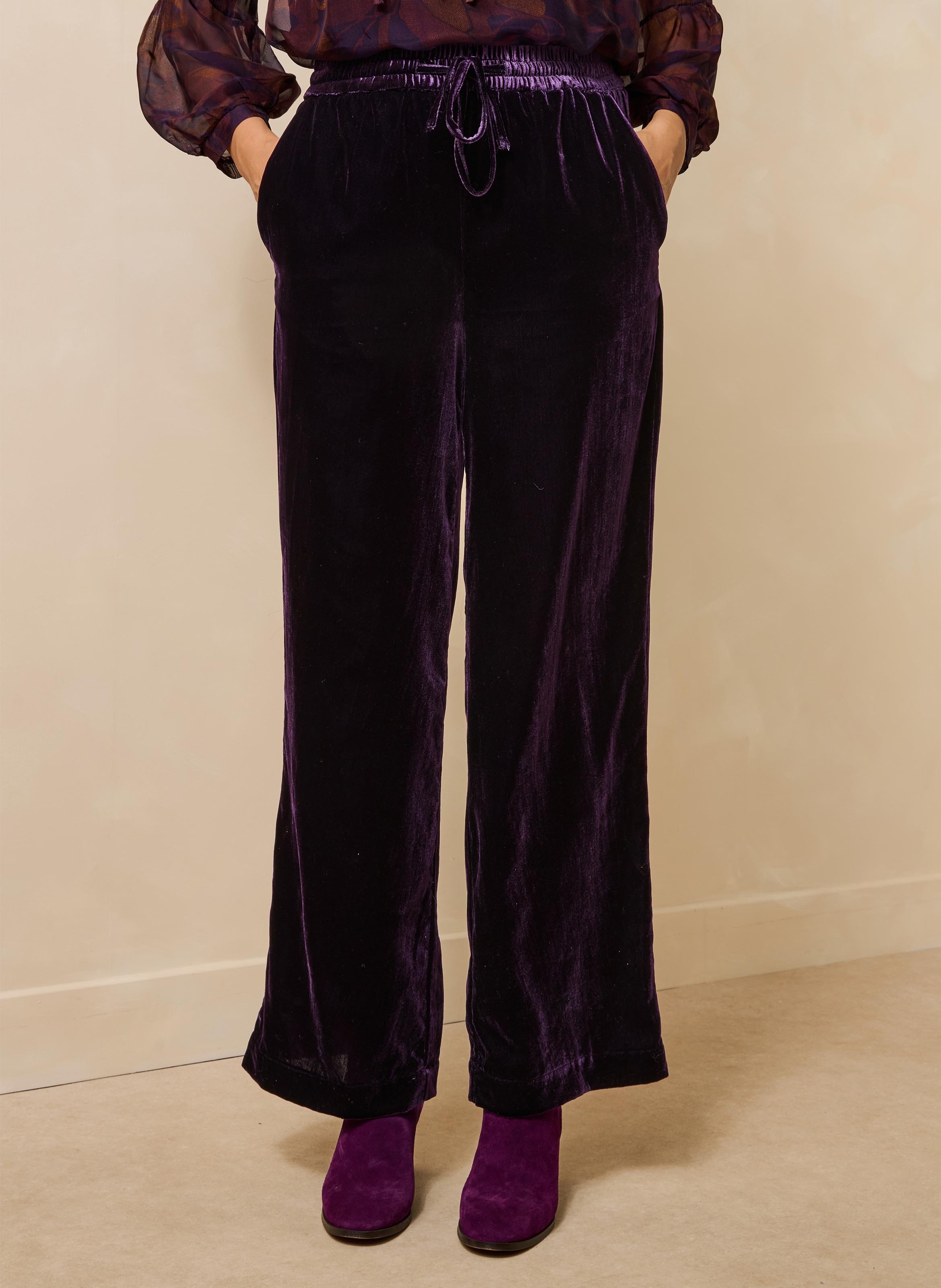 Pantalon large taille haute en velours LA FEE MARABOUTEE