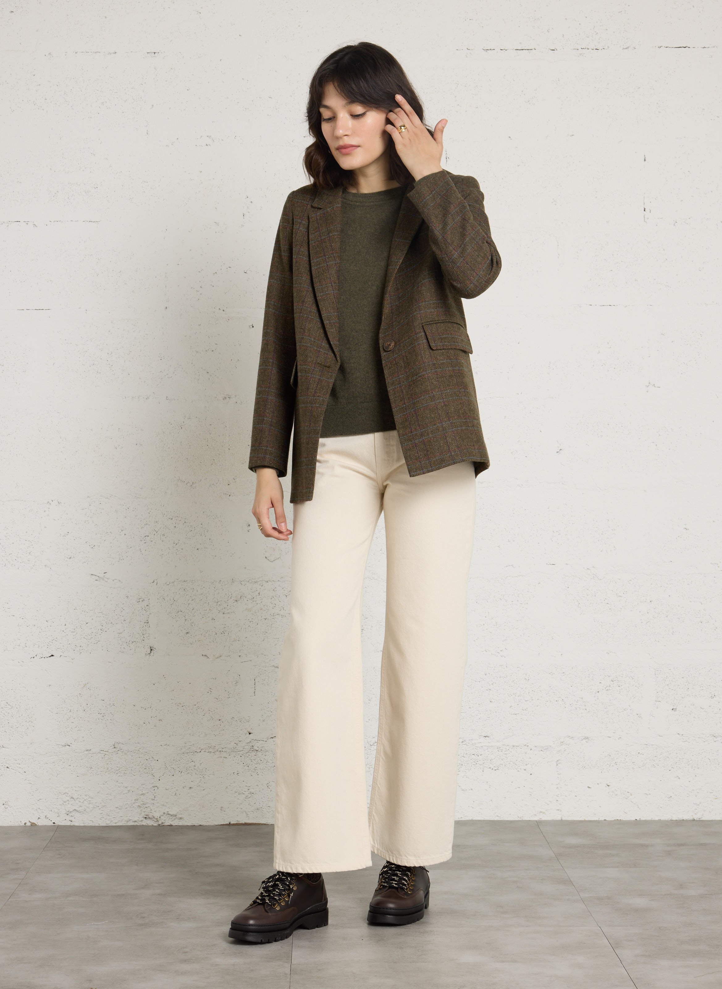 Straight checked blazer MAISON 123 Khaki