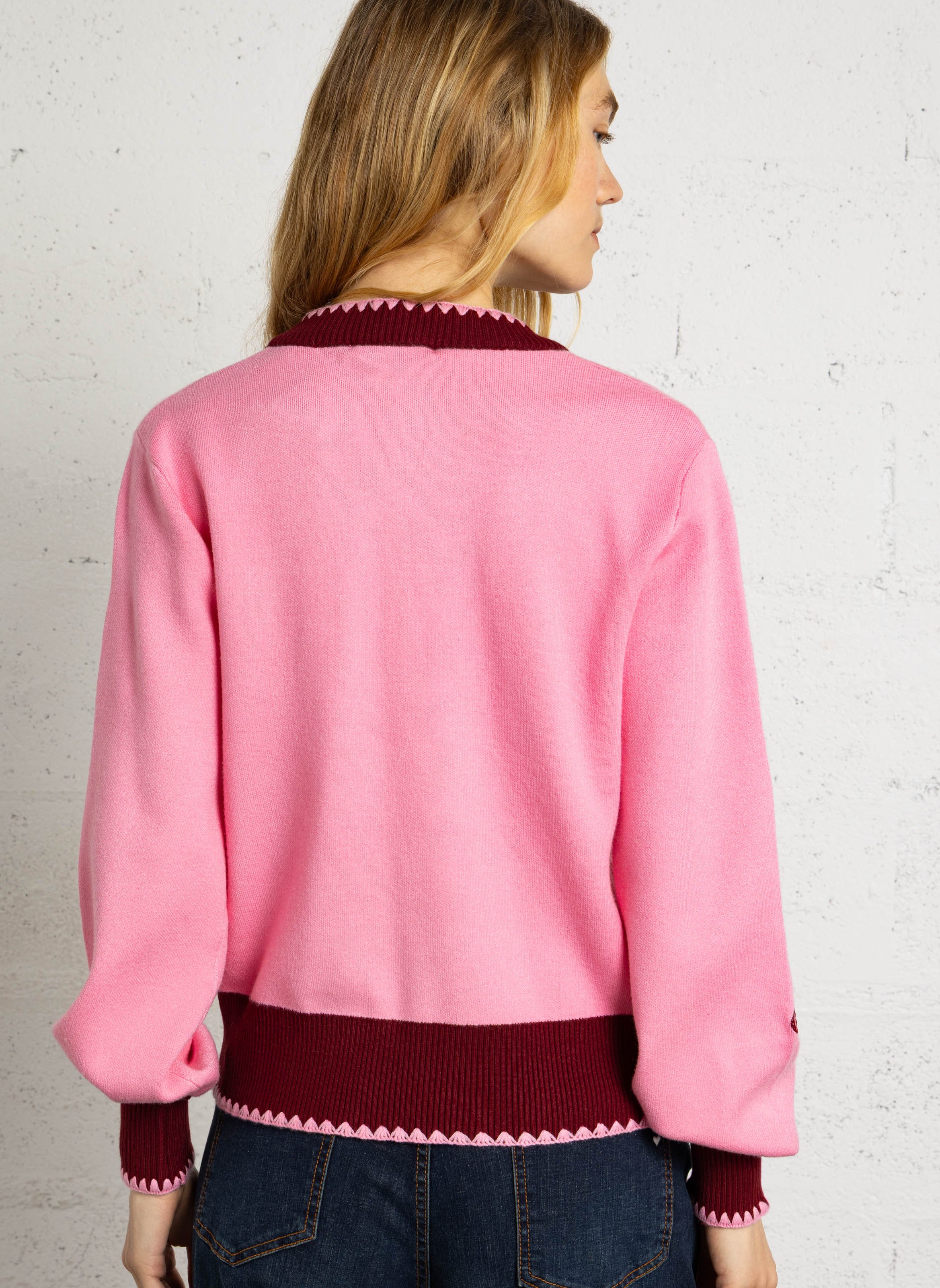 Cárdigan recto abotonado de cuello en V NEVER FULLY DRESSED Rosa