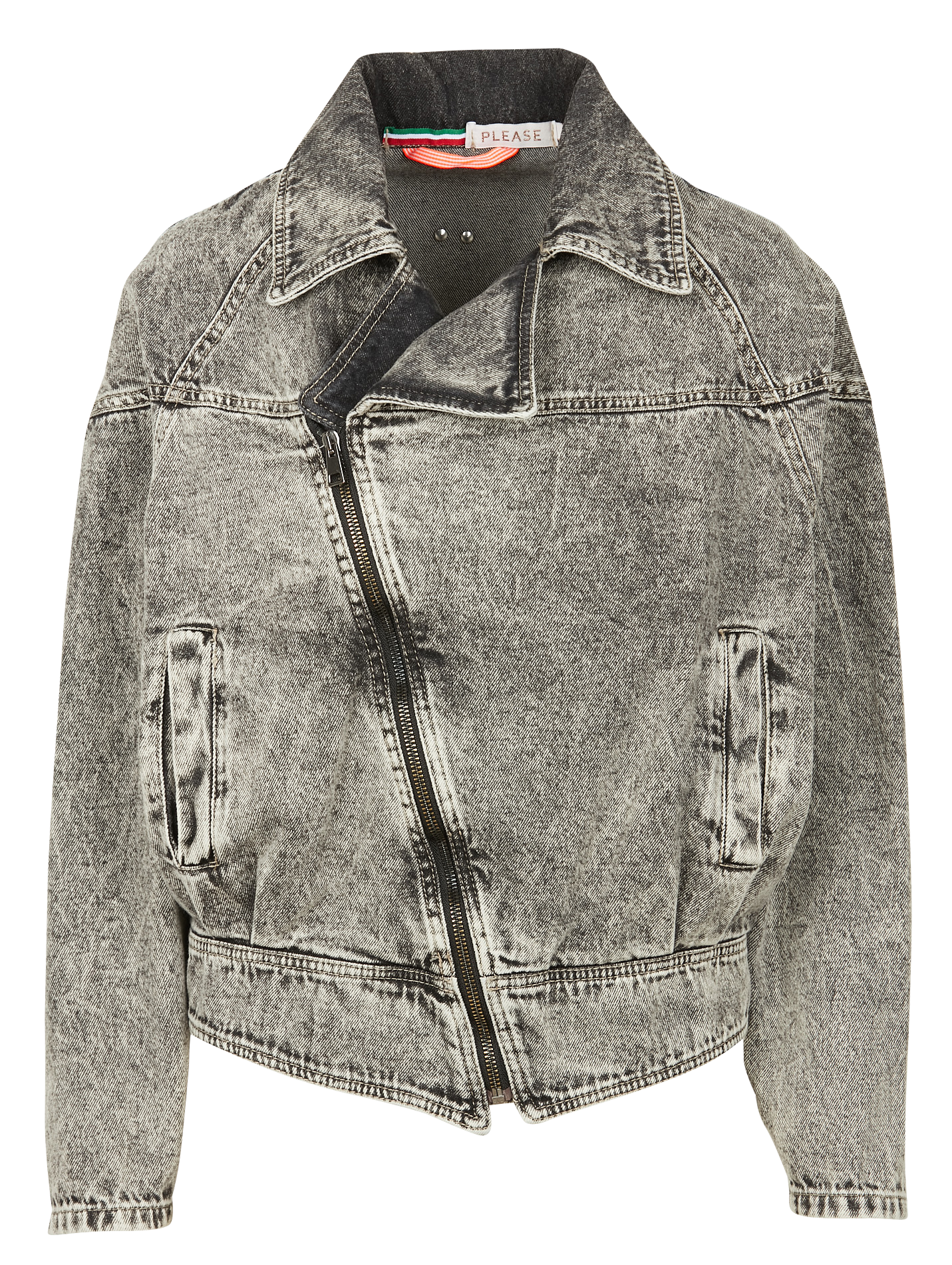 Veste en jean col tailleur en coton PLEASE Noir