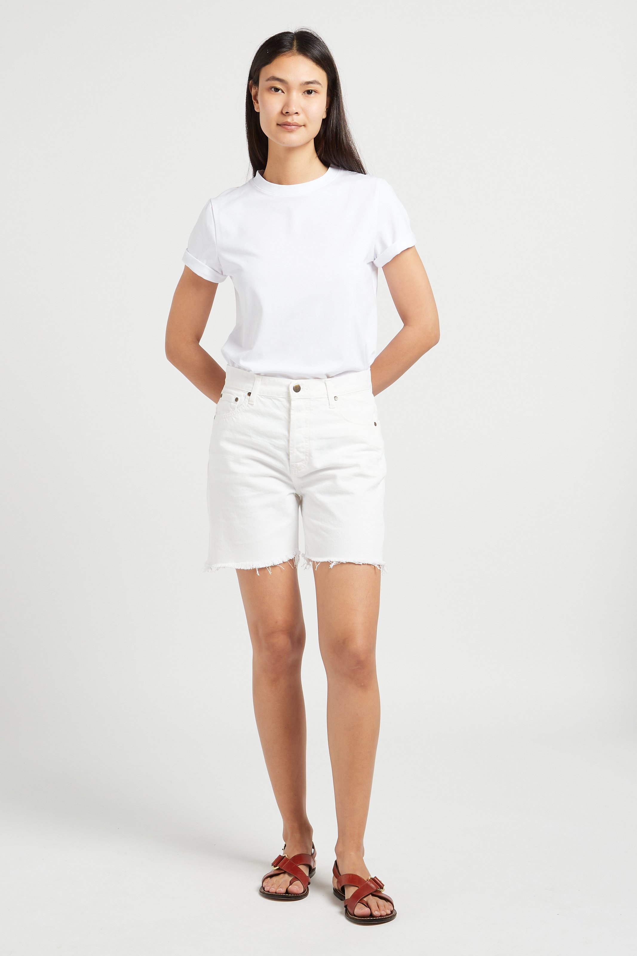 Straight cotton-blend round-neck T-shirt MAISON 123 White