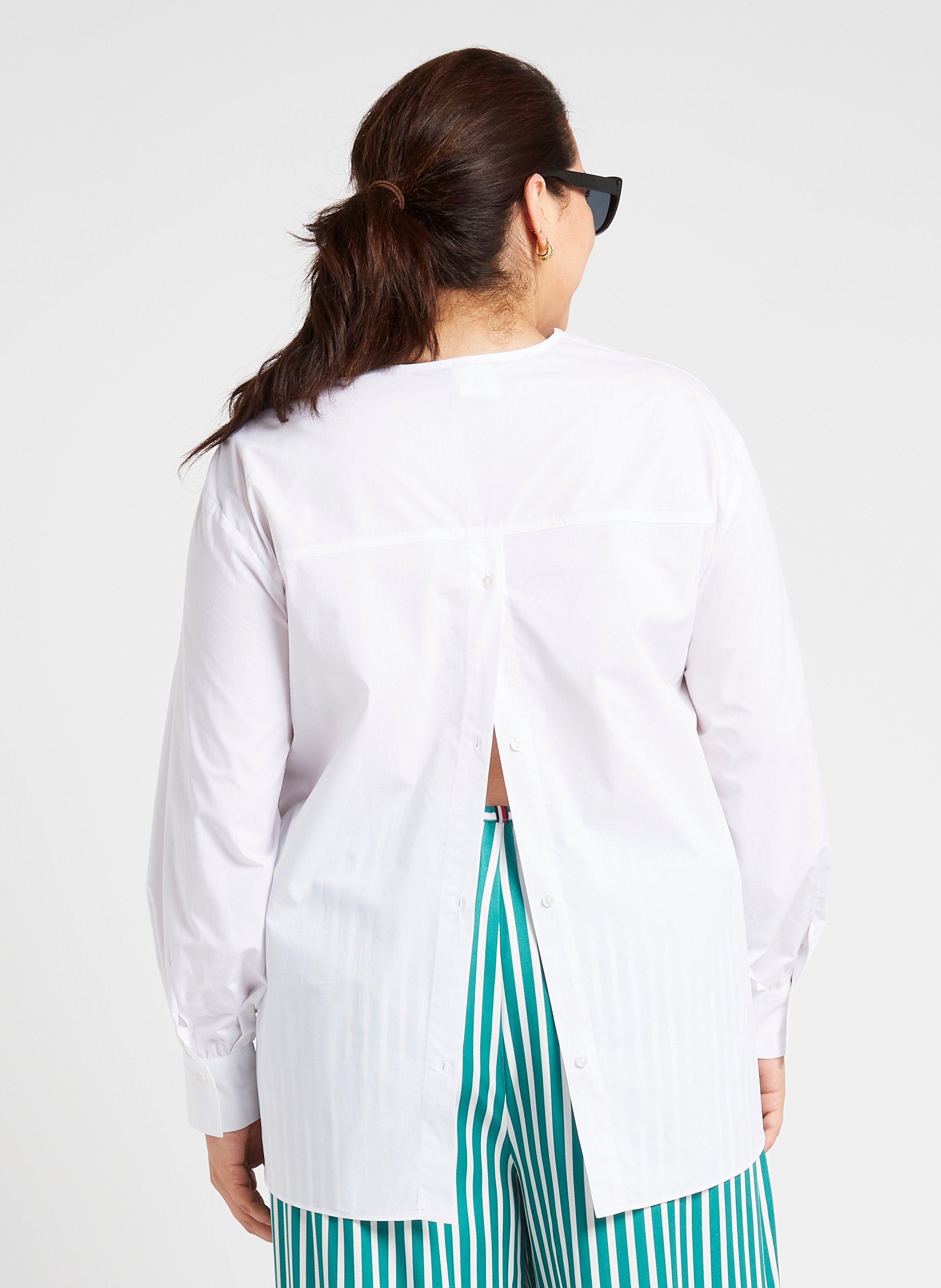 Loose-fit V-neck cotton shirt PERSONA by Marina Rinaldi White