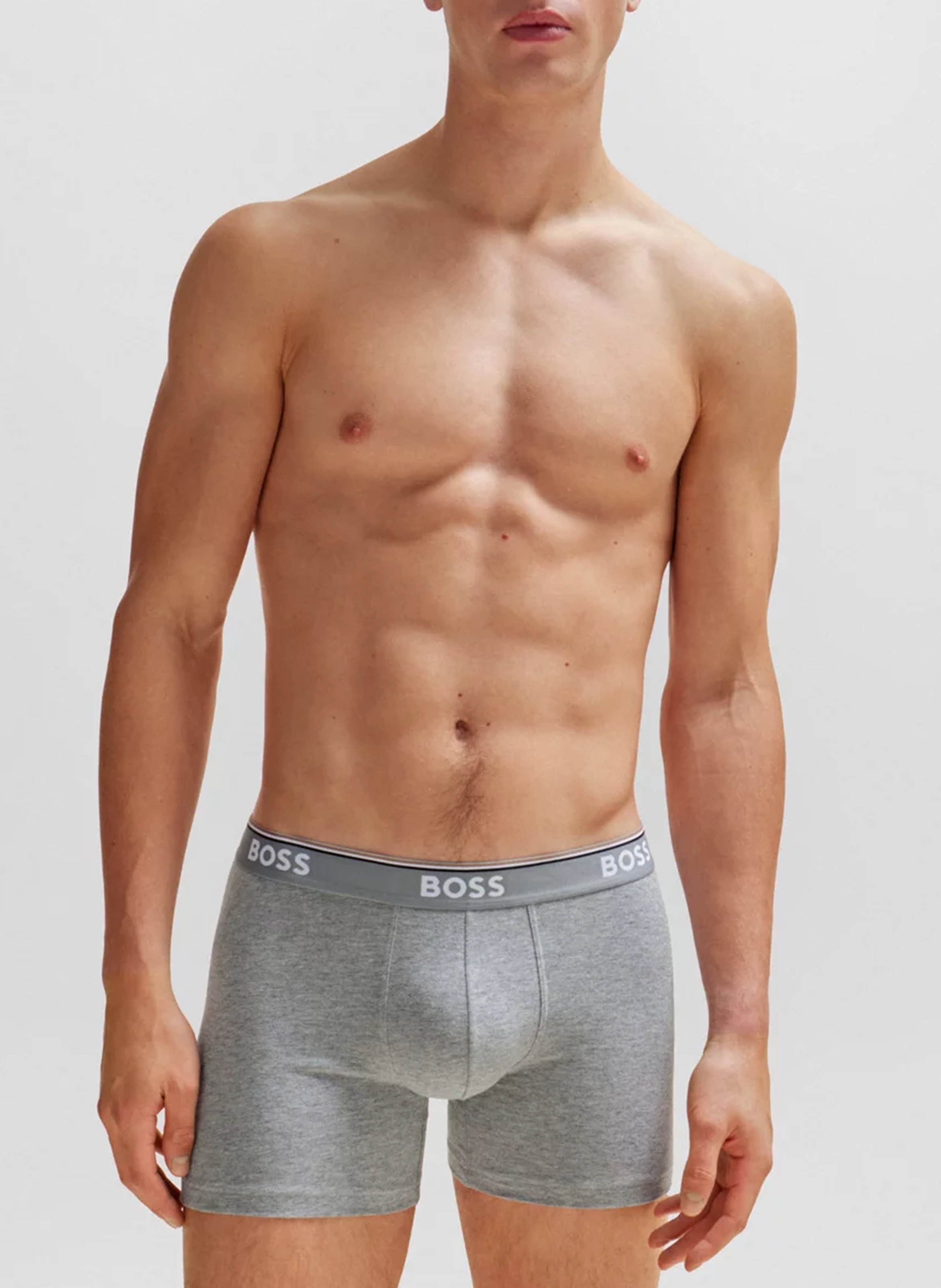 Pack of three pairs of stretch cotton boxers BOSS Silver