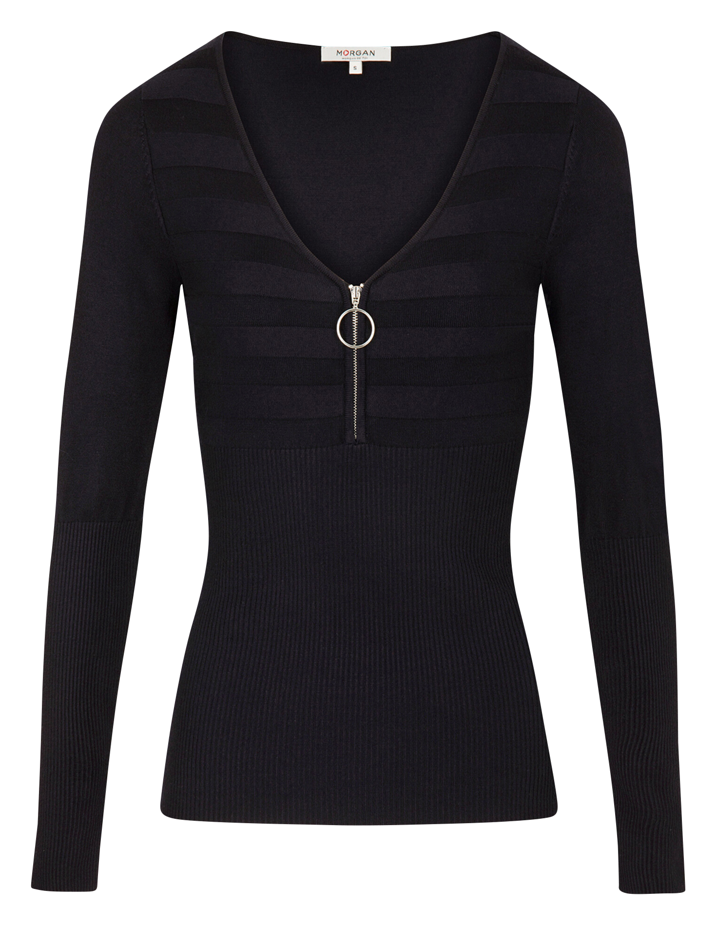 Pull col V zippé MORGAN Bleu