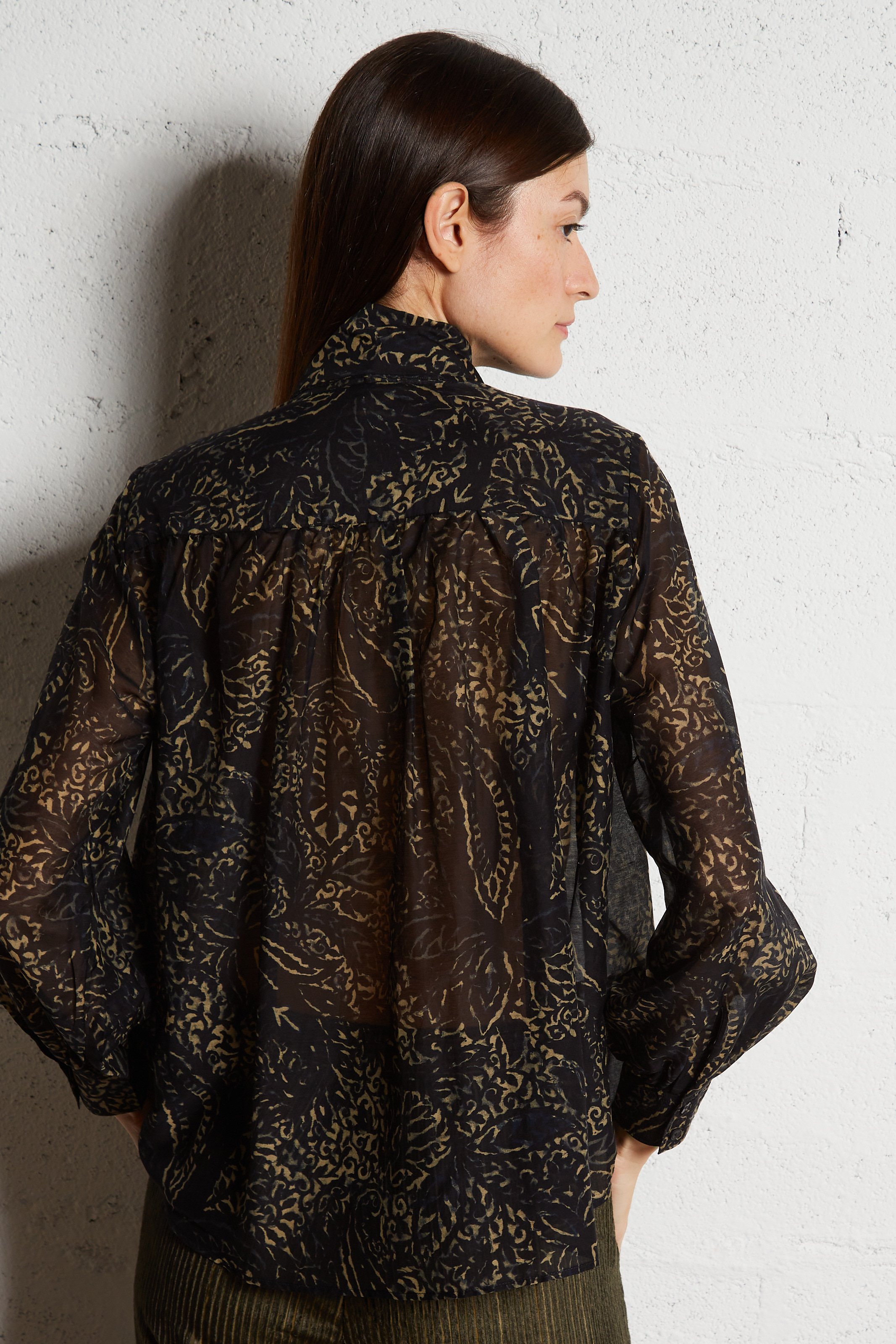 Straight printed silk and cotton shirt DIEGA Blue