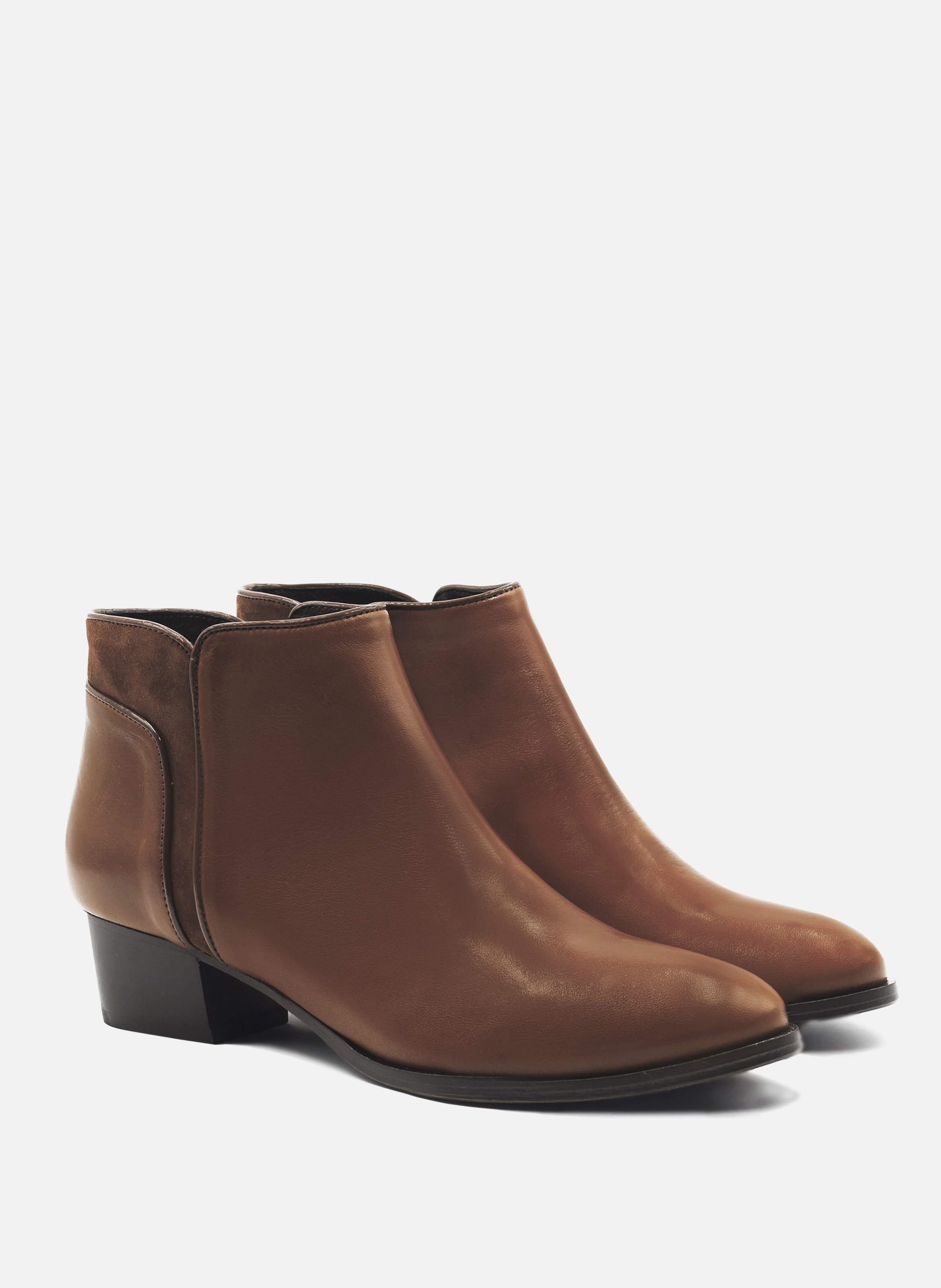 Medium heel leather mid-calf boots JULES & JENN Brown