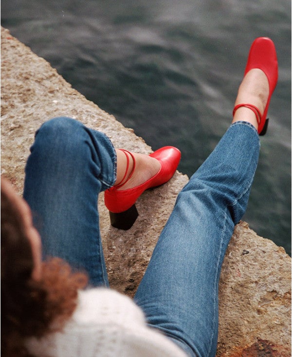 Heeled ballet flats in nappa leather EMZI PARIS Red