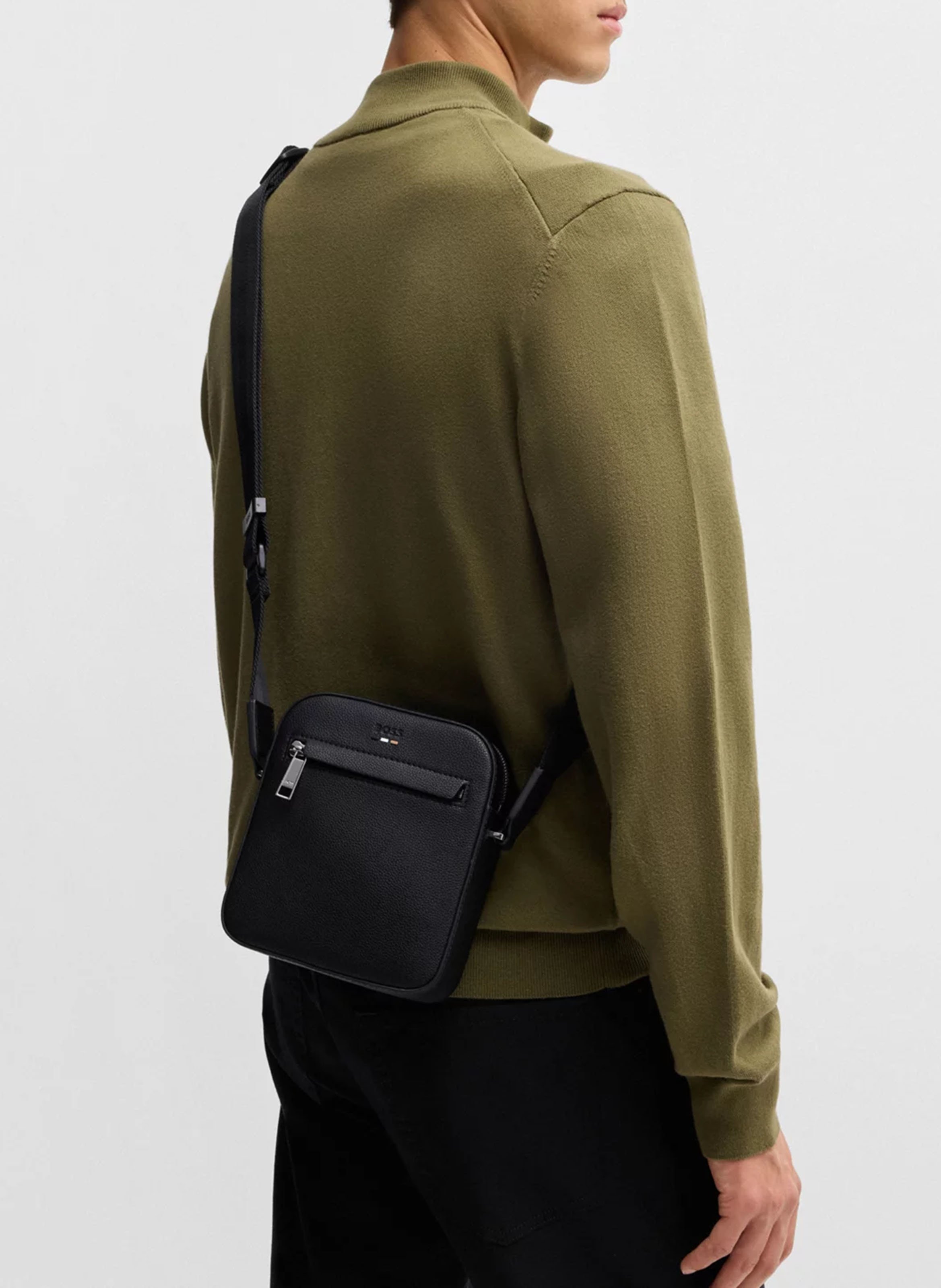 Grained faux leather messenger bag BOSS Black