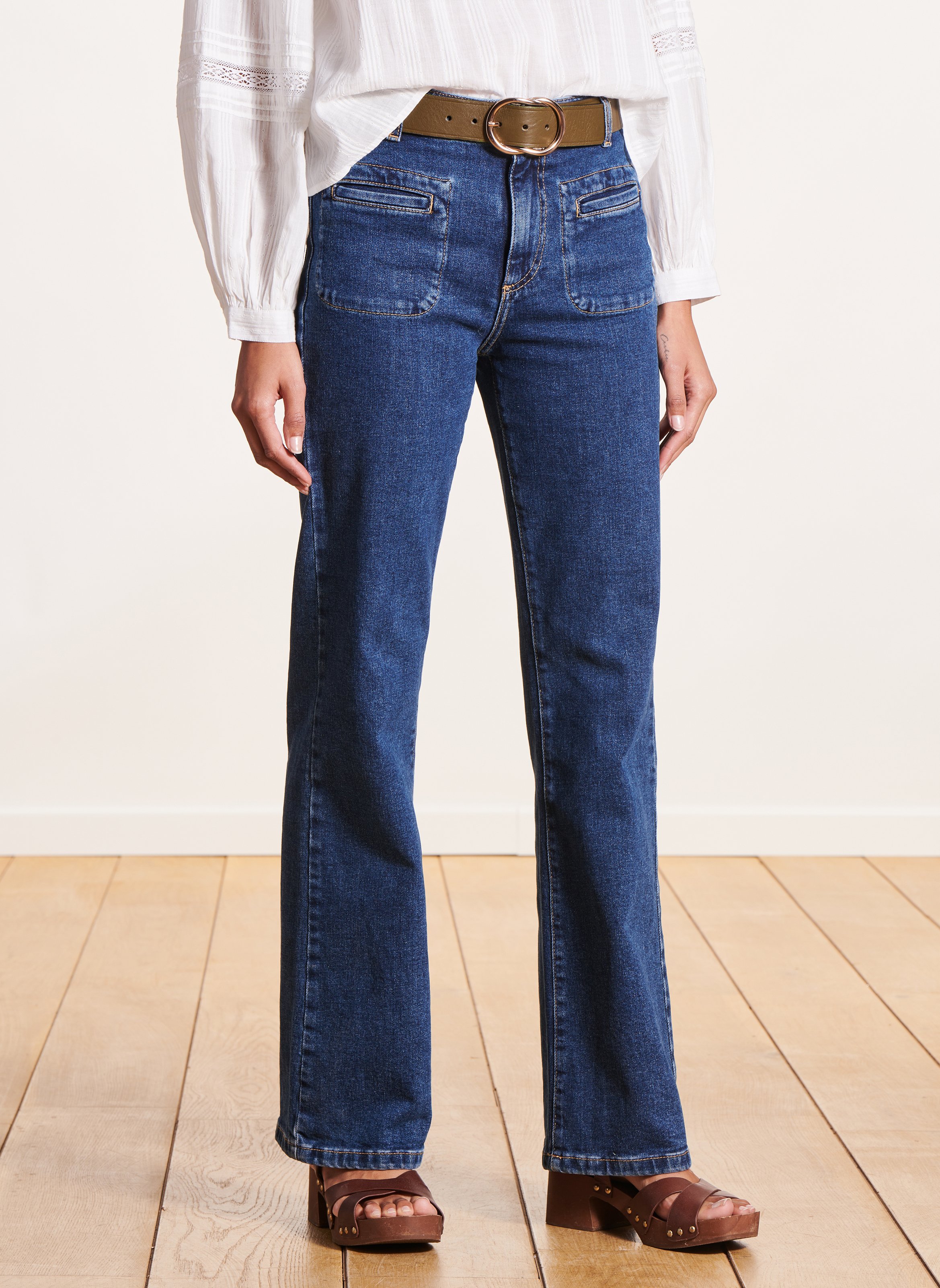 High-rise cotton-blend bootcut jeans LA FEE MARABOUTEE