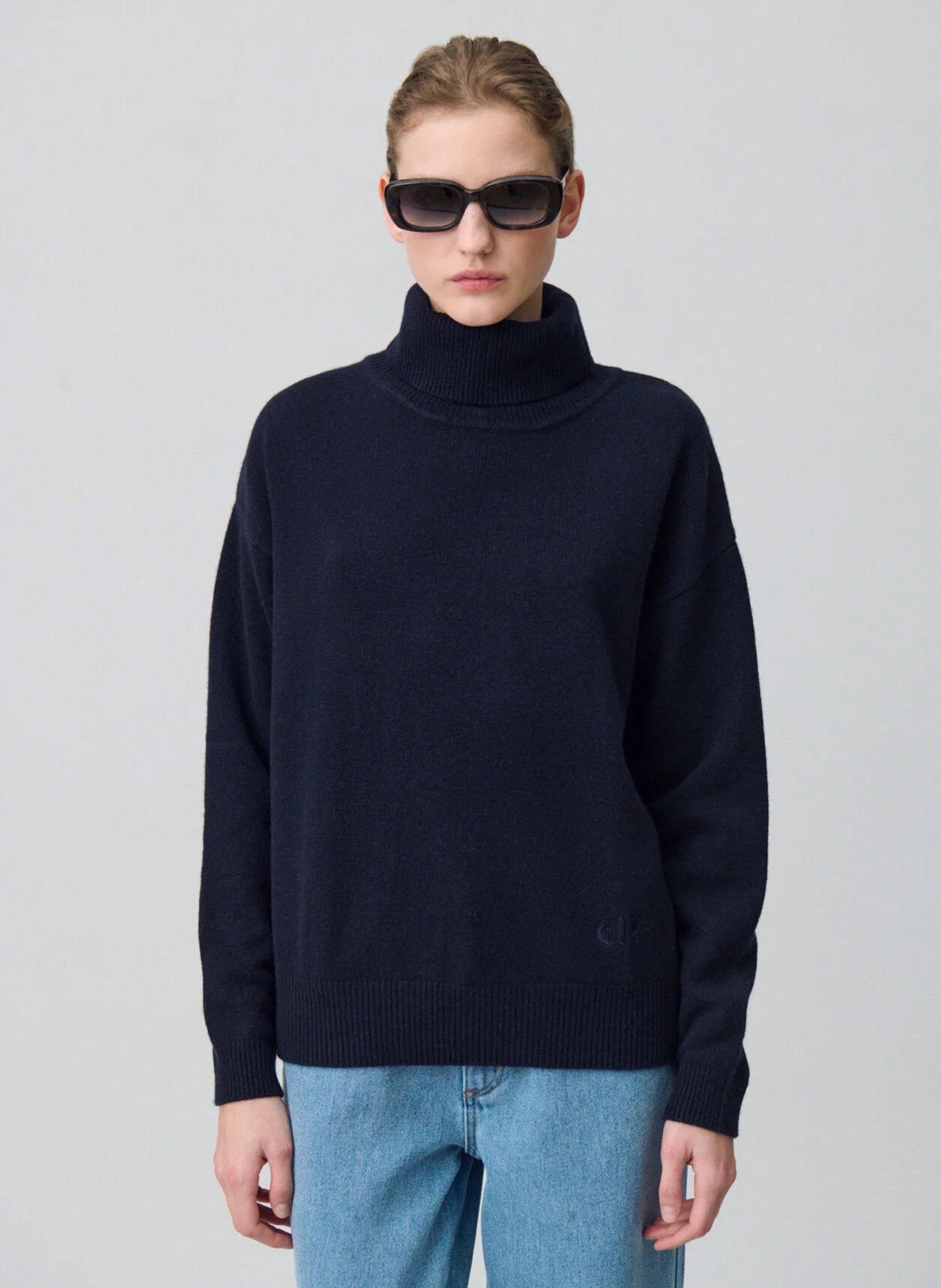 Pull col roulé droit en cachemire CLAUDIE PIERLOT Bleu