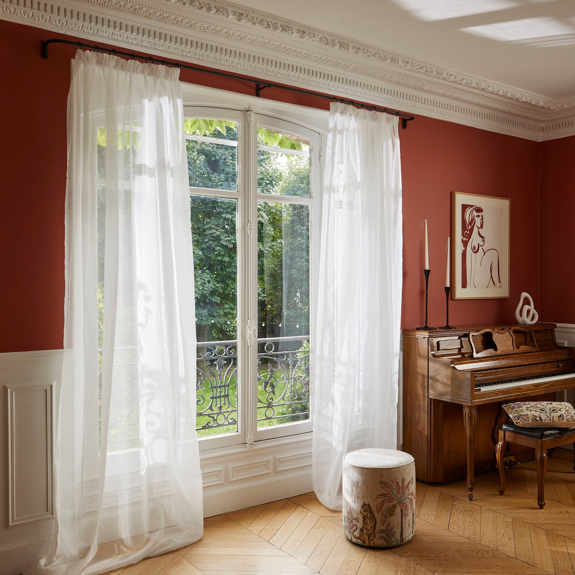 Curtain with gathered ribbon trim MADURA White