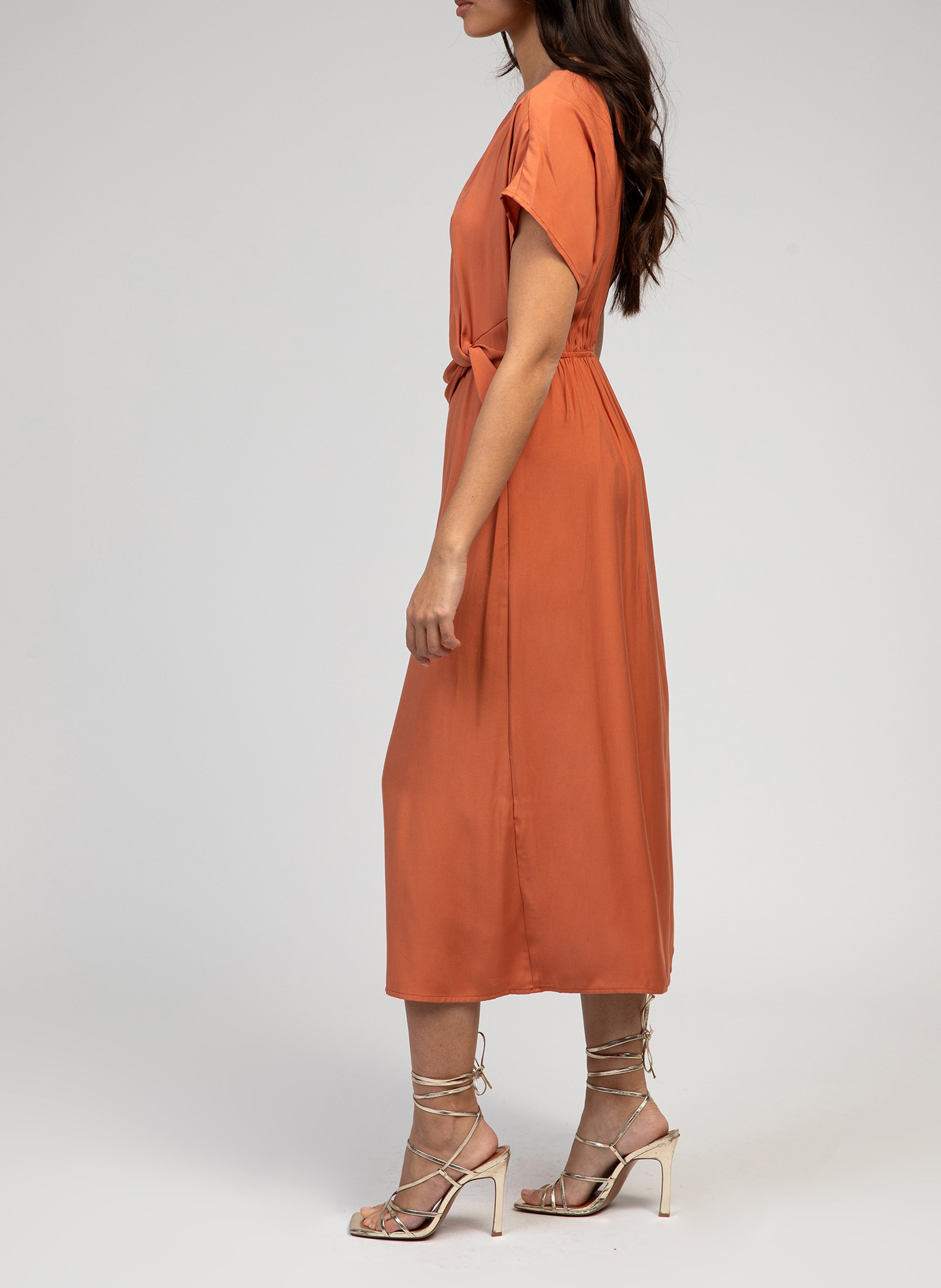 Draped midi dress with short sleeves AN'GE Orange