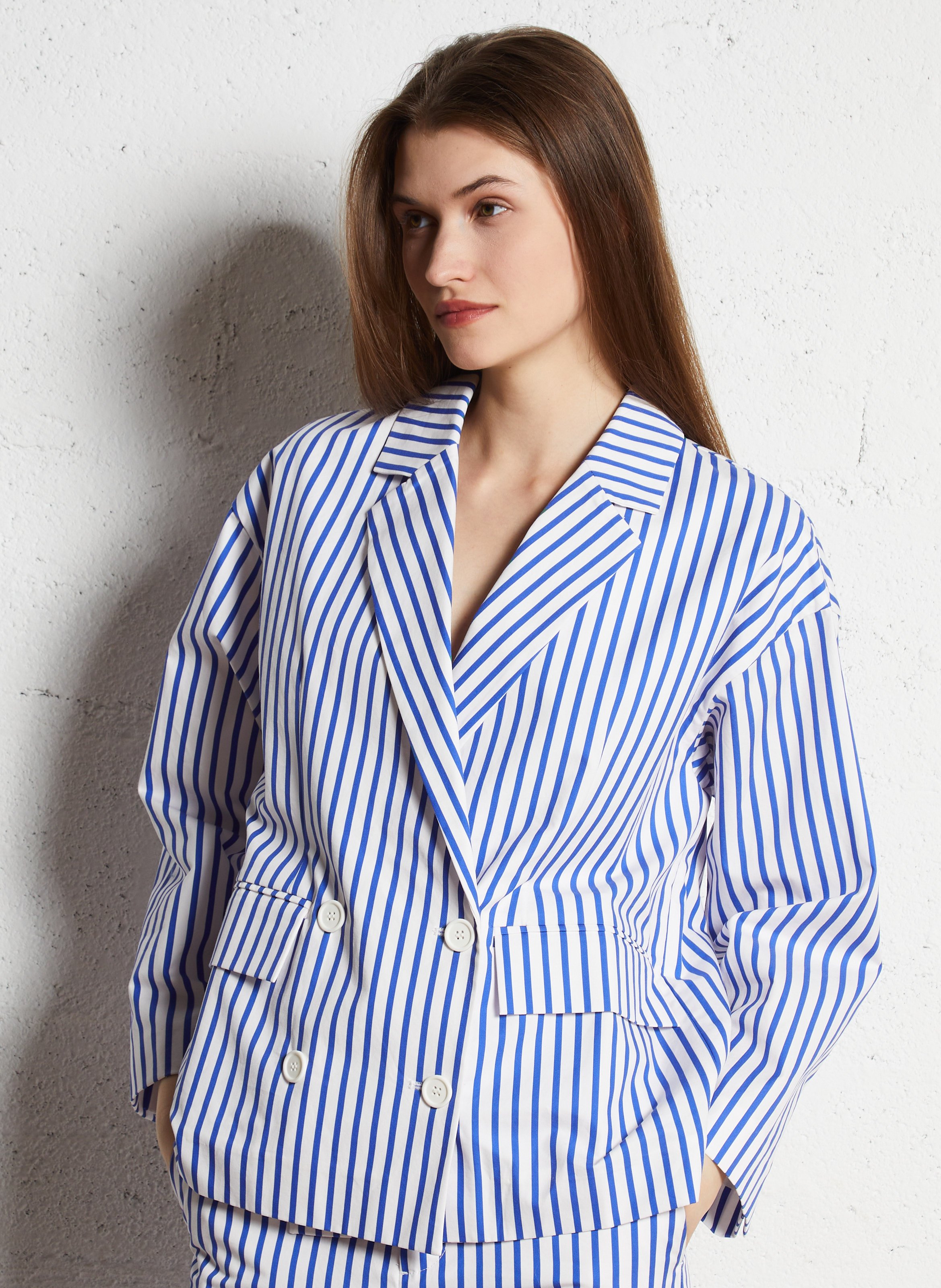 Veste de tailleur à rayures en coton THE TINY BIG SISTER Bleu