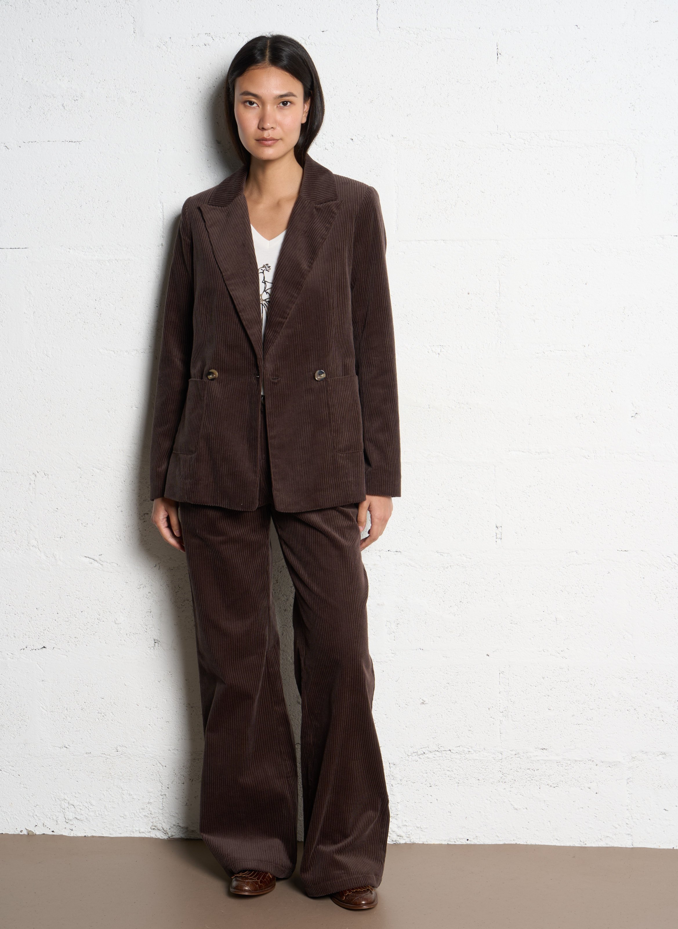 Veste tailleur droite en coton ONE STEP Marron