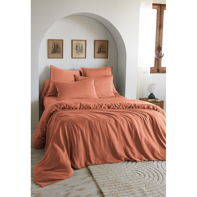 "Lysandre" duvet cover, all sizes, made of lyocell, butterfly effect L'EFFET PAPILLON Red