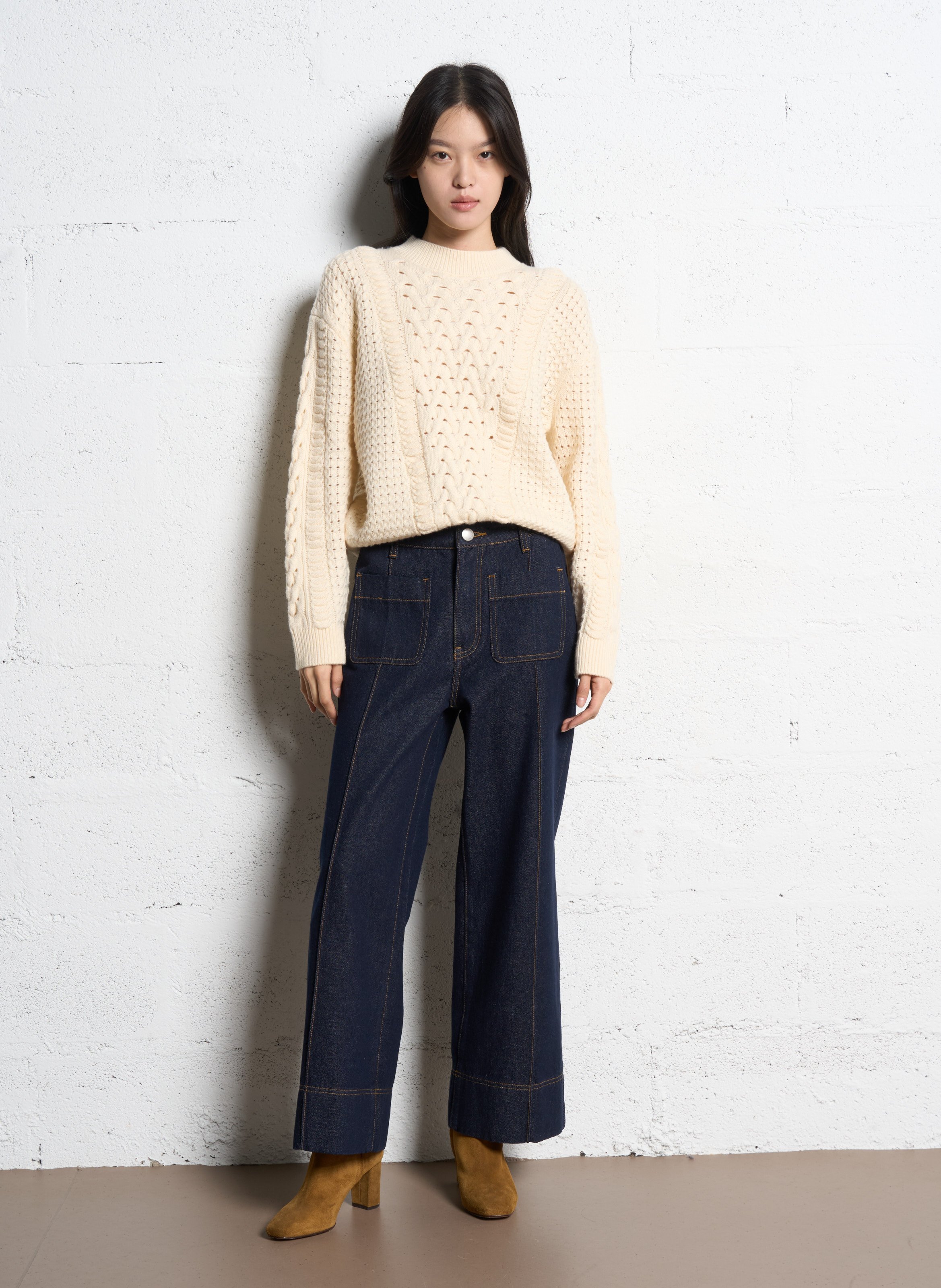 Kurzärmliger Pullover mit Rundhalsausschnitt SUNCOO Weiss