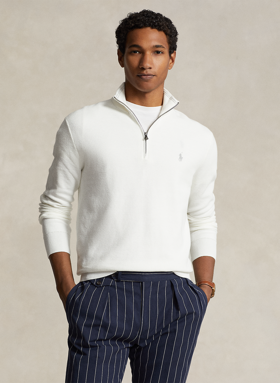 Trui van piquékatoen met opstaande kraag en rits POLO RALPH LAUREN