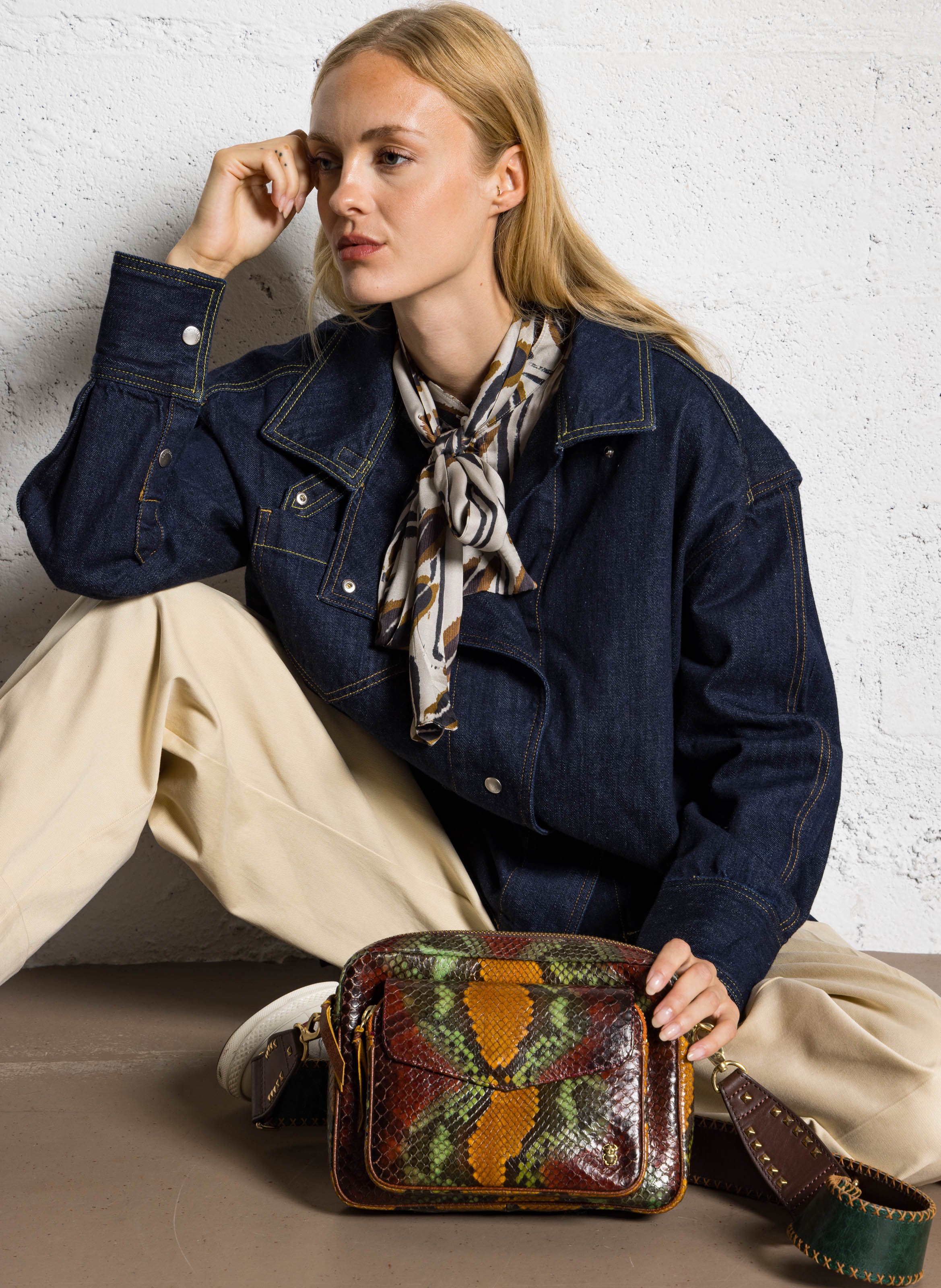 Sac porté épaule en cuir imprimé CLARIS VIROT Marron