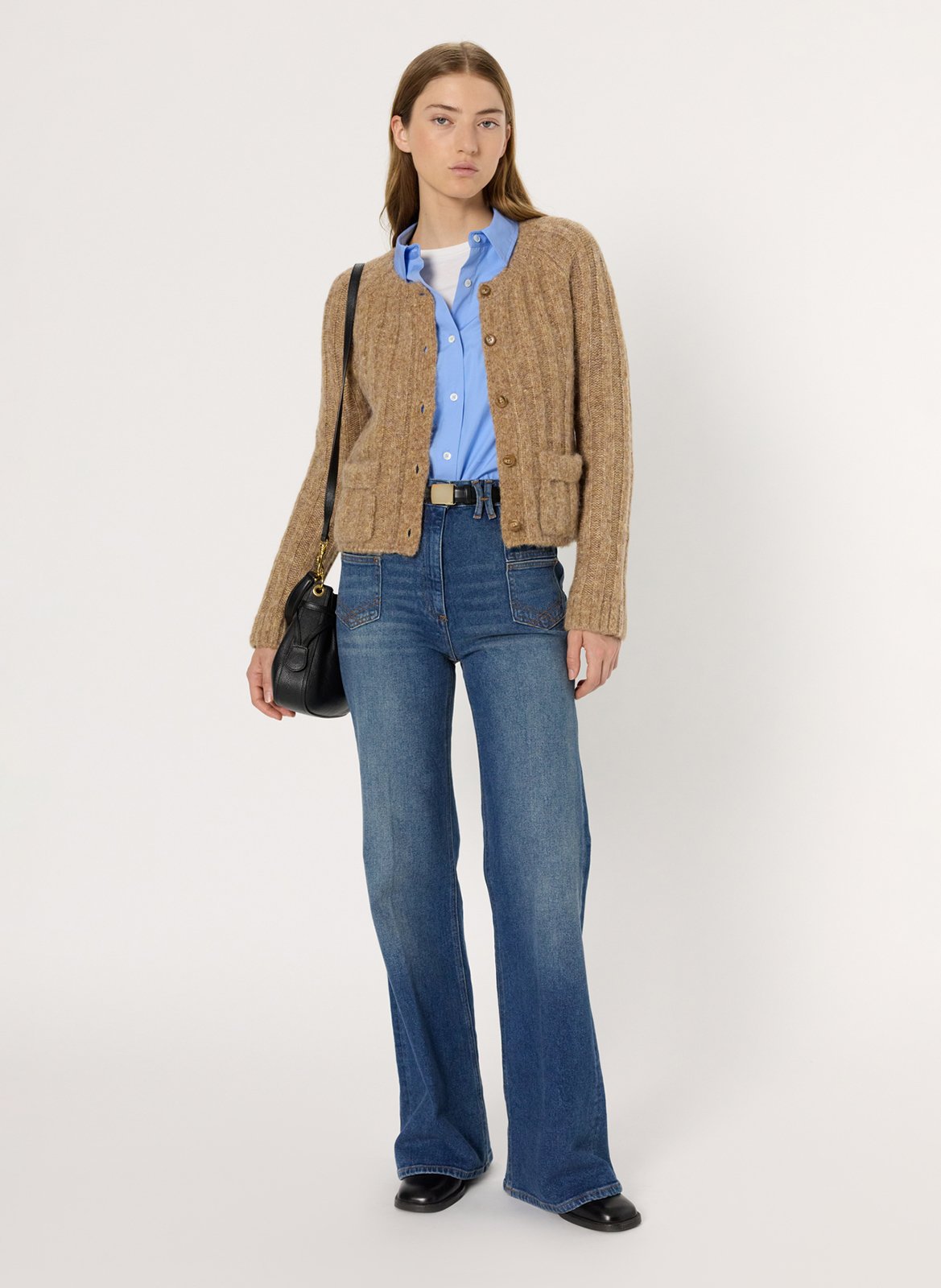 Round-neck wool-blend cardigan GERARD DAREL Brown