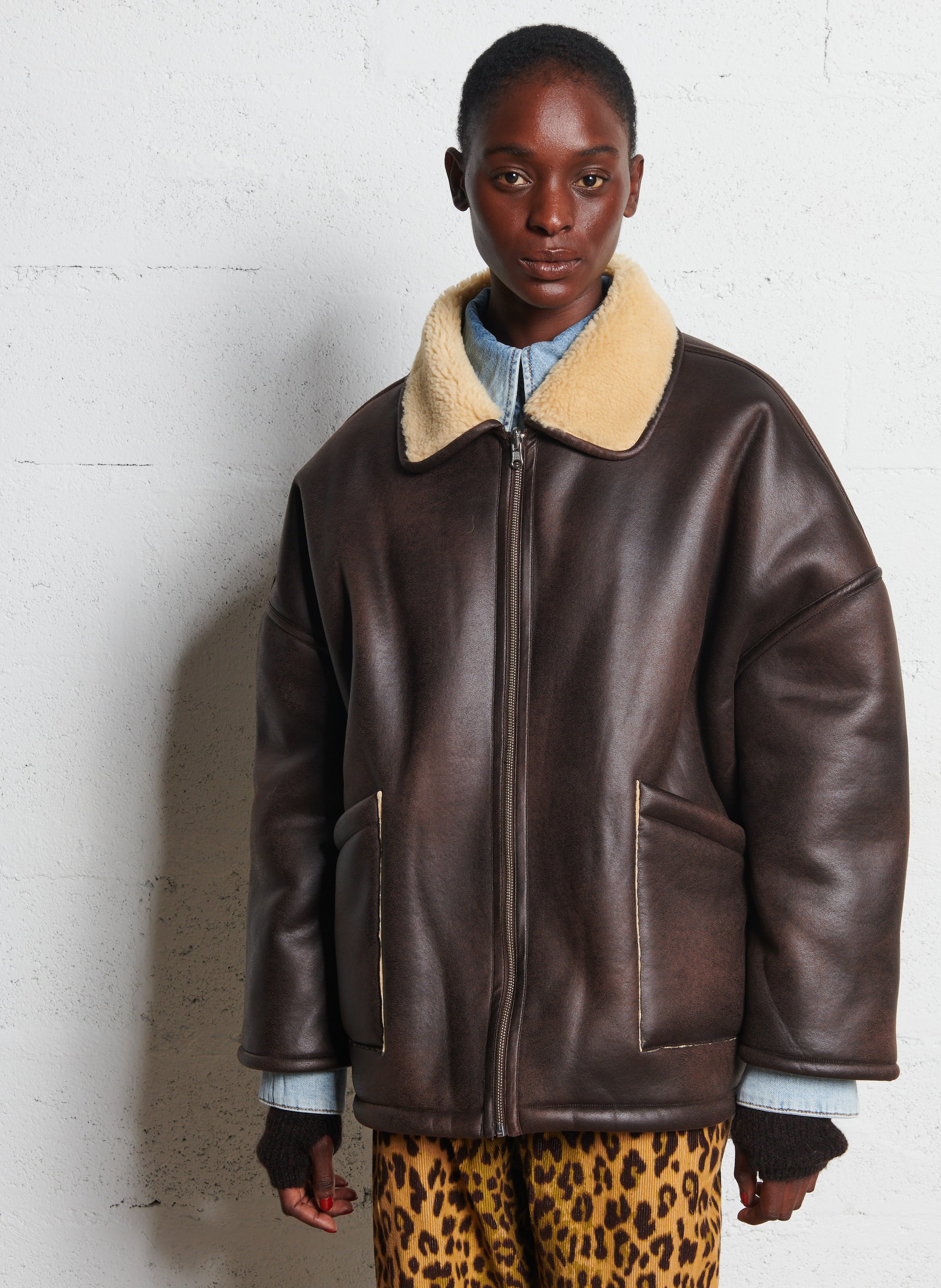 Gebreide jas met ritssluiting en teddy voering BELLEROSE Bruin