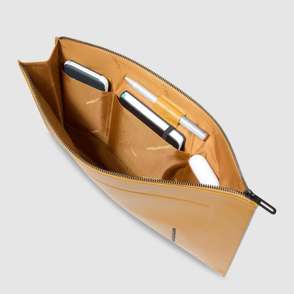 Men's leather clutch for iPad® with pocket for AirPods®, shock protection, and RFID protection PIQUADRO Yellow