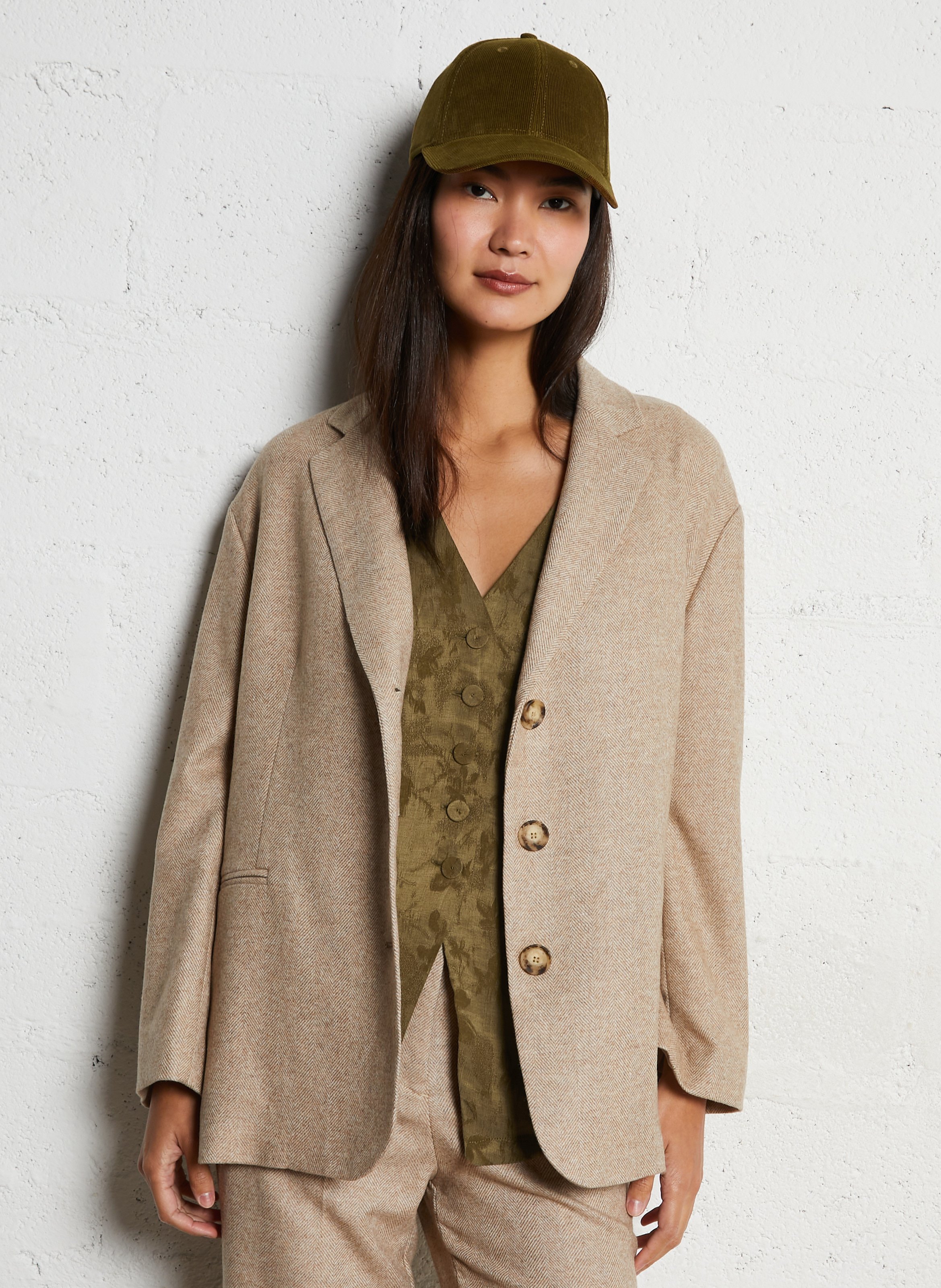 Veste col tailleur en laine mélangée MOMONI Beige