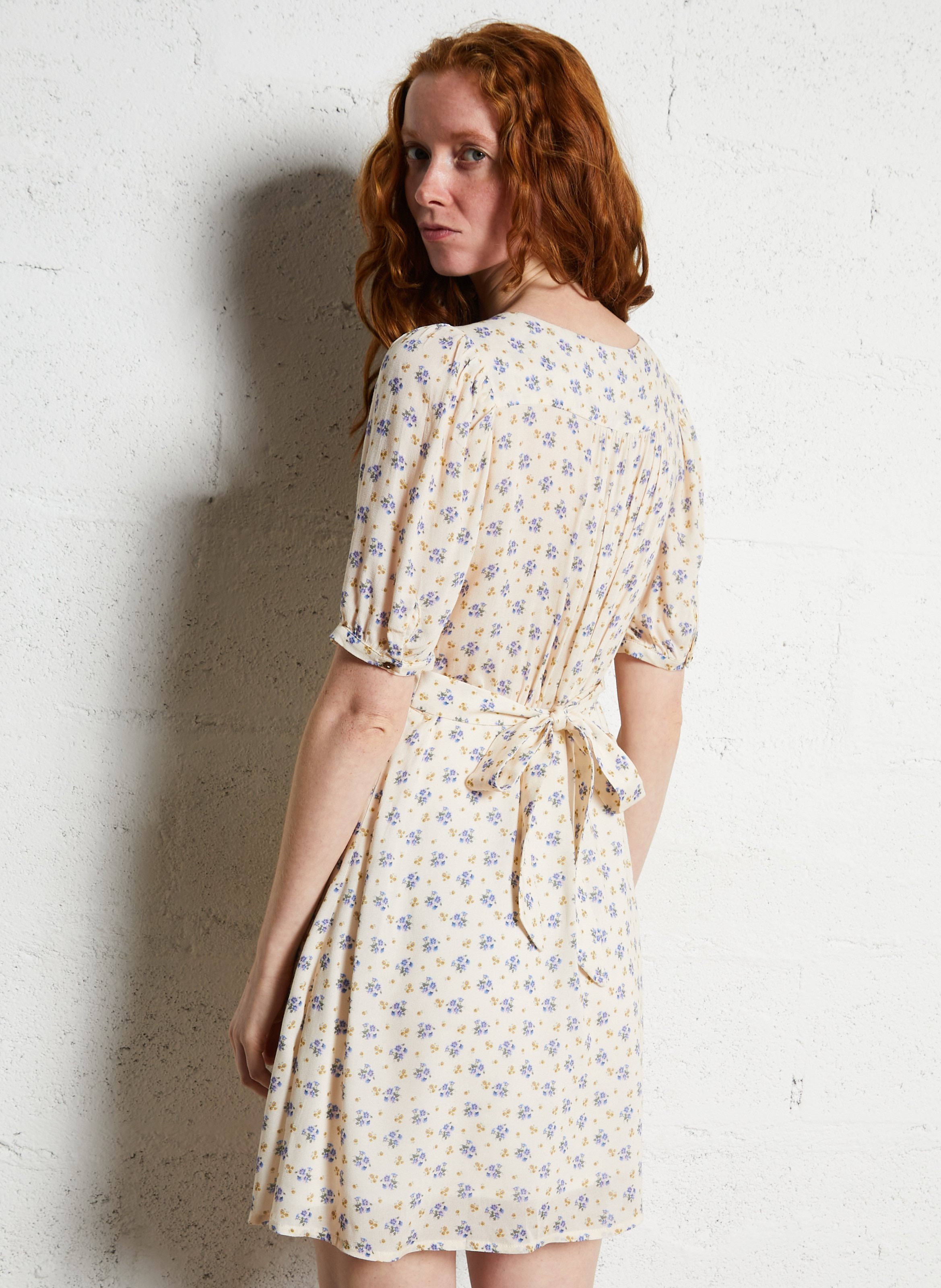 Halflange jurk met V-hals en print EMILE ET IDA Blauw