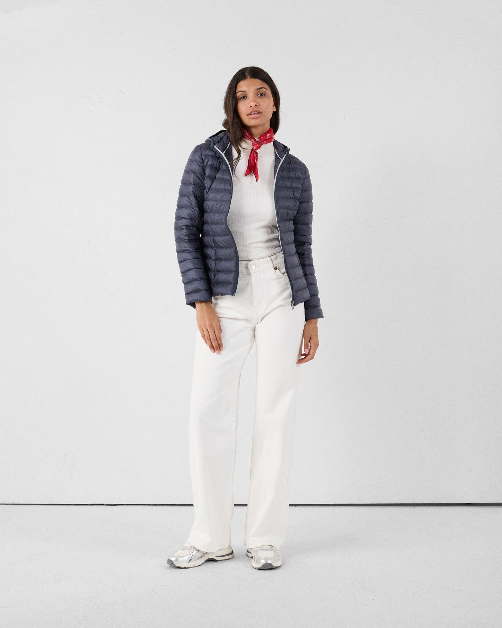 Lightweight hooded puffer jacket in bluestone cloe JOTT Blue