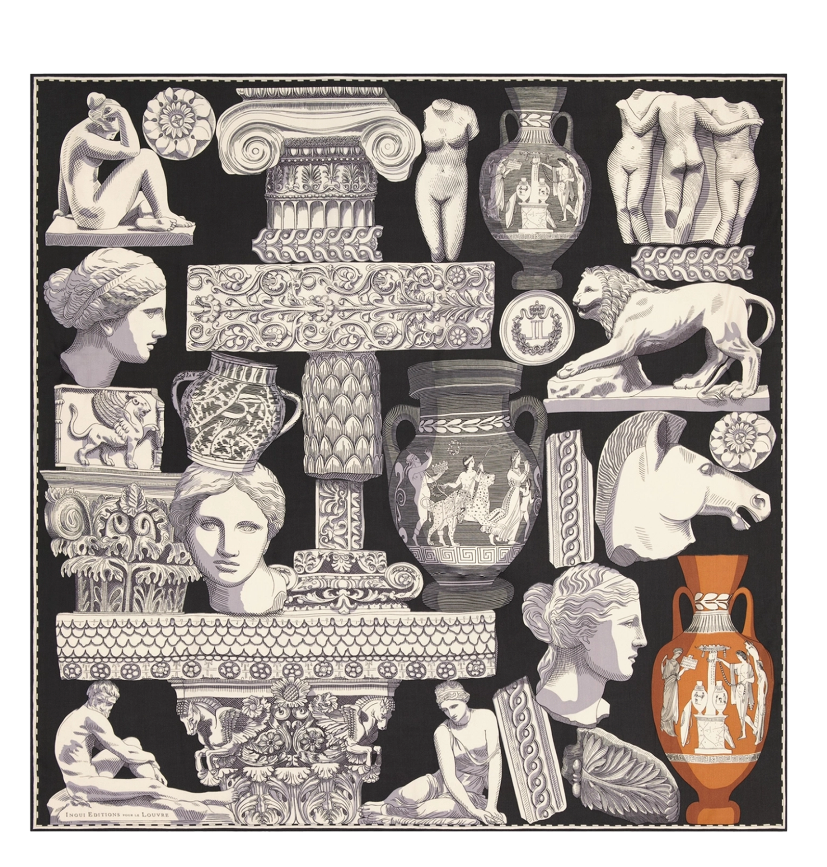 Bedrucktes Seidentuch in gemischter Seide INOUI EDITIONS Schwarz