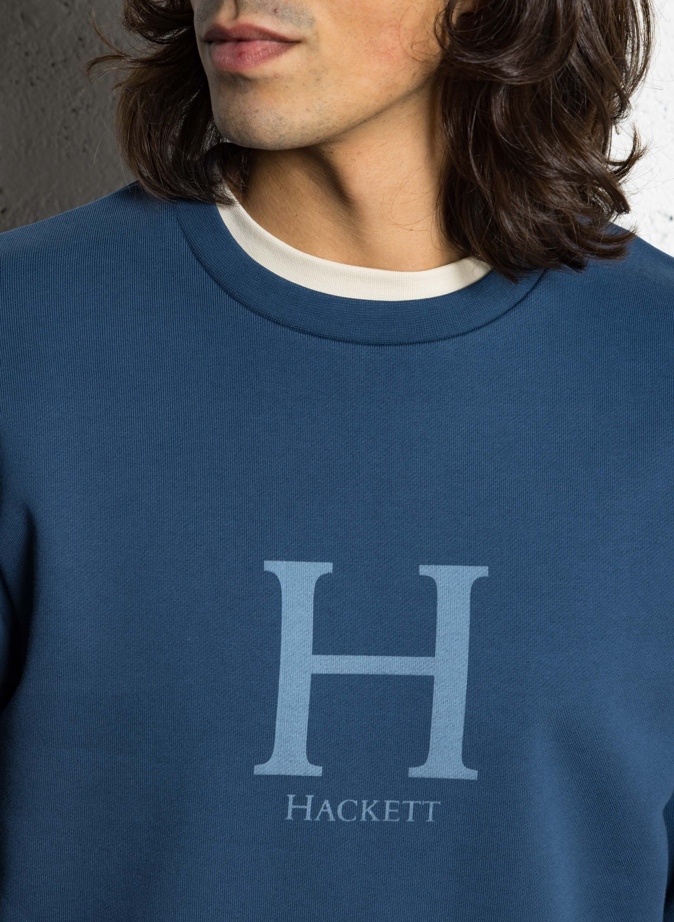 Sweat col rond en coton HACKETT Bleu