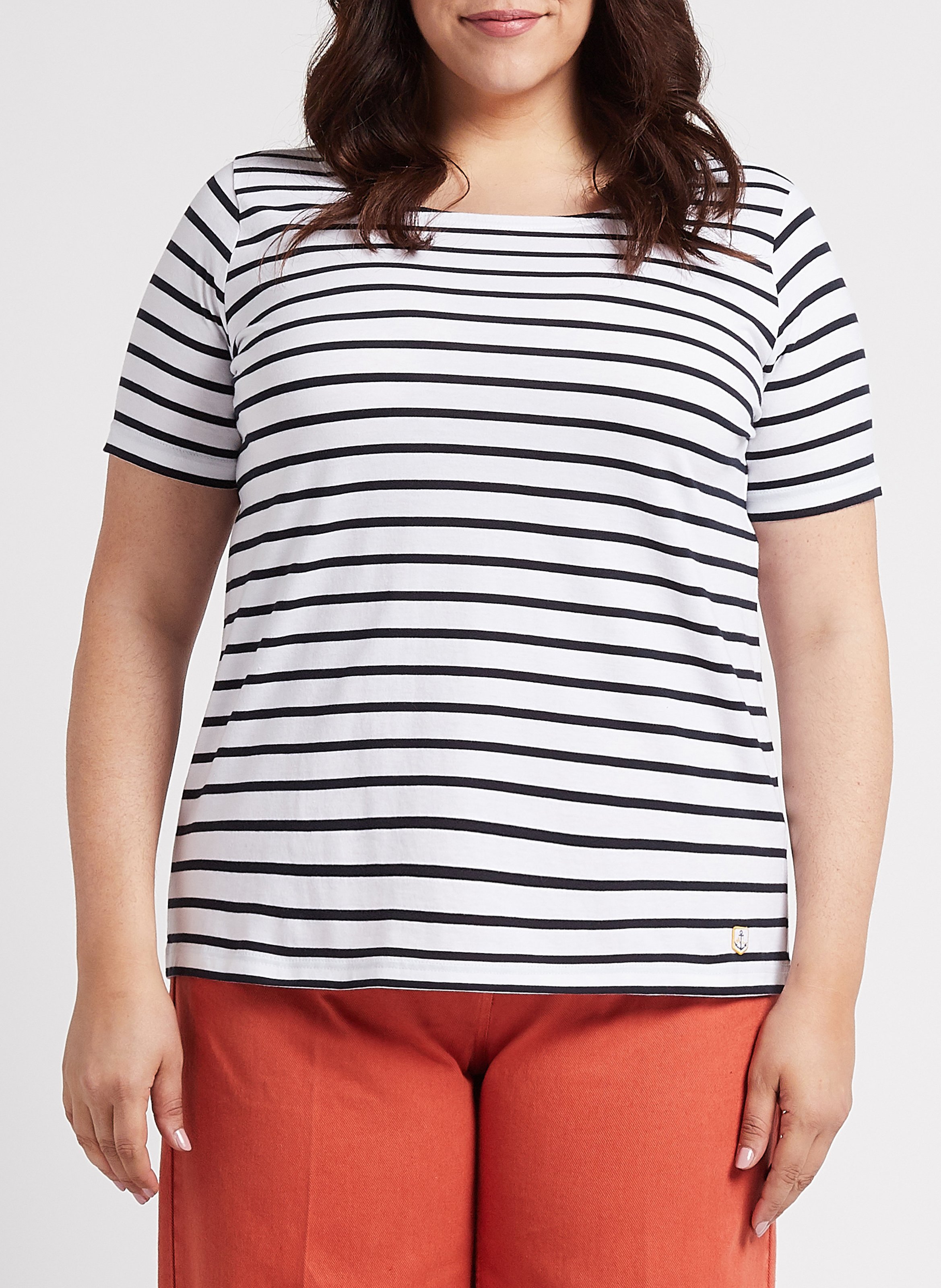 Tee-shirt col bateau rayé en coton léger ARMOR LUX Blanc