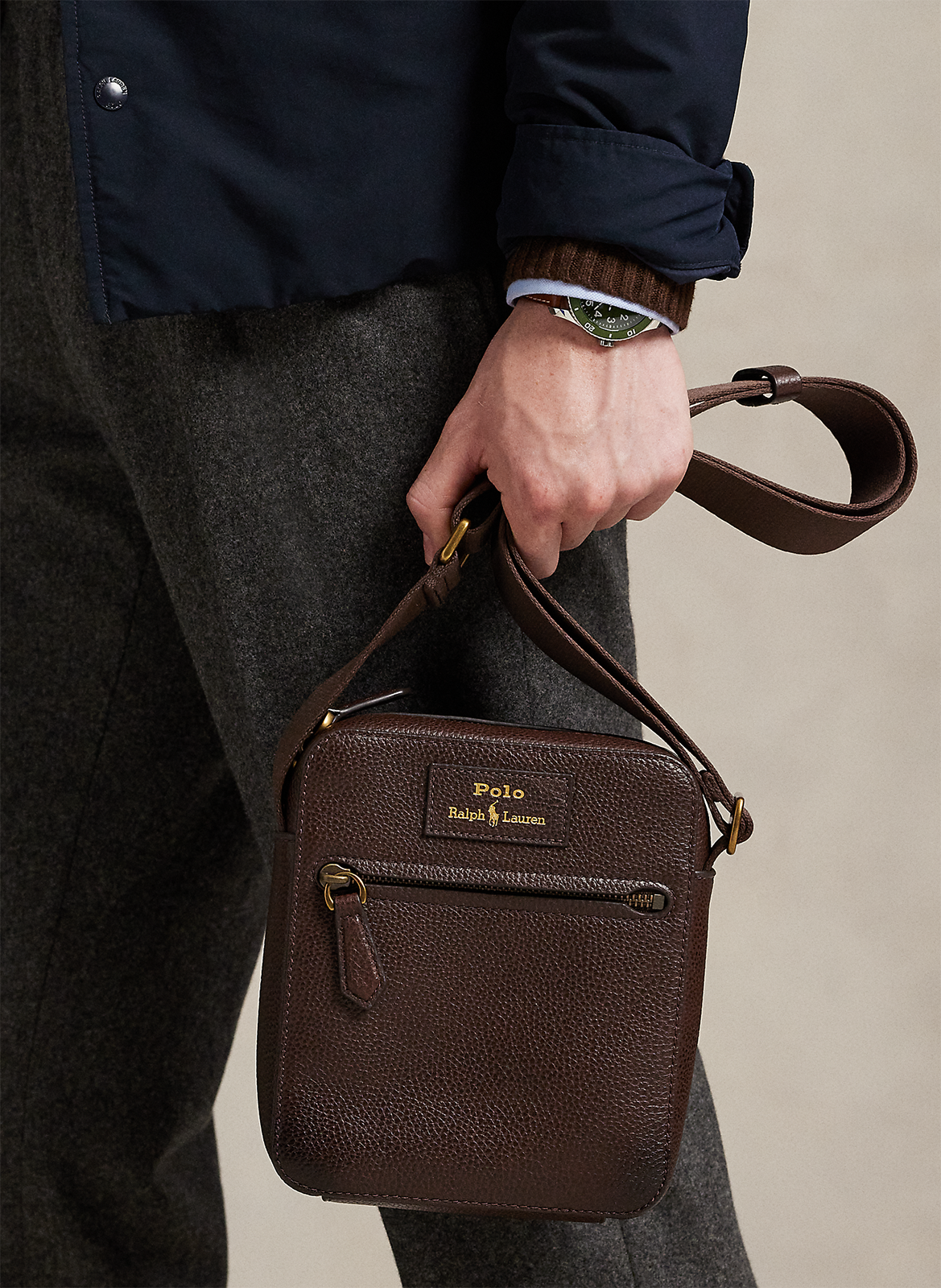 Handtas van leer POLO RALPH LAUREN Bruin