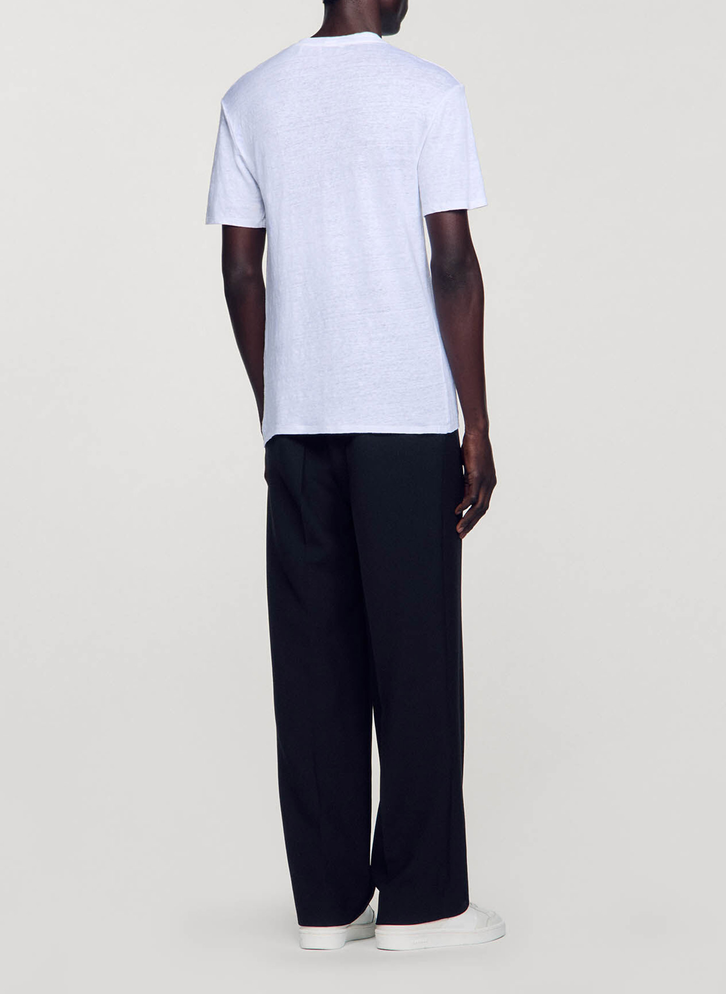 Tee-shirt col rond regular-fit en lin SANDRO Blanc