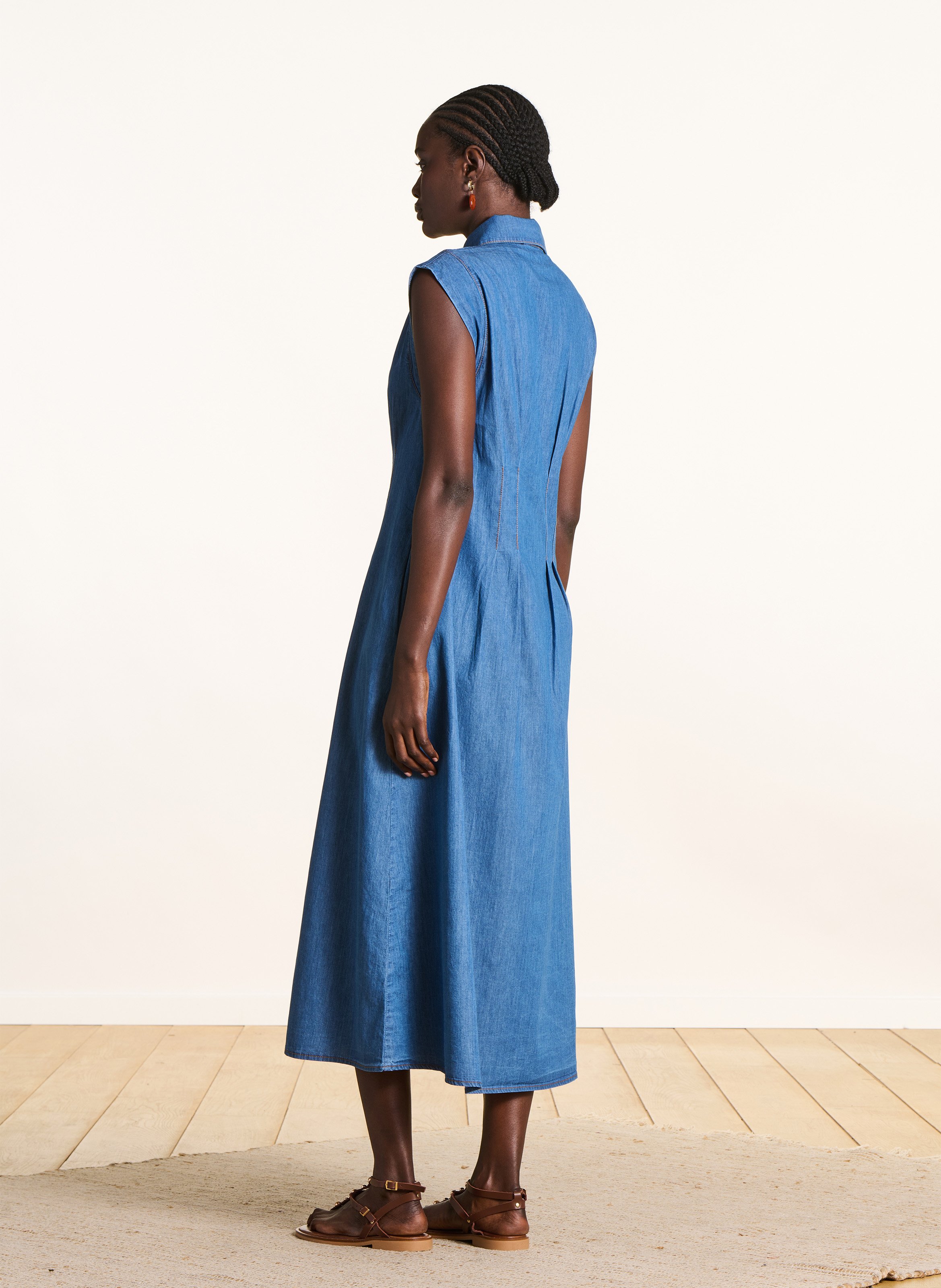 Robe longue col classique en coton LA FEE MARABOUTEE Bleu