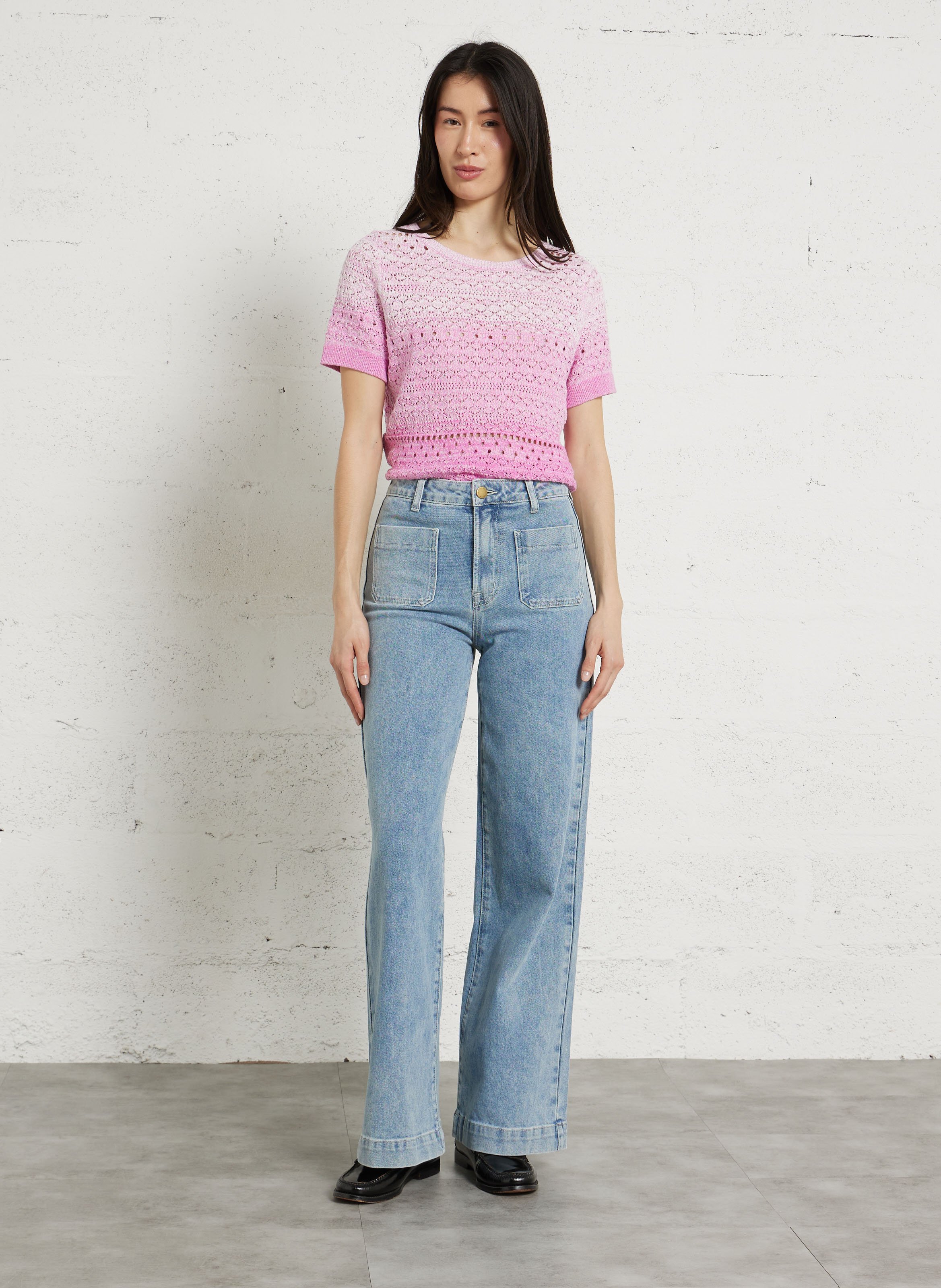 Pull droit col rond en coton LA PETITE ETOILE Rose