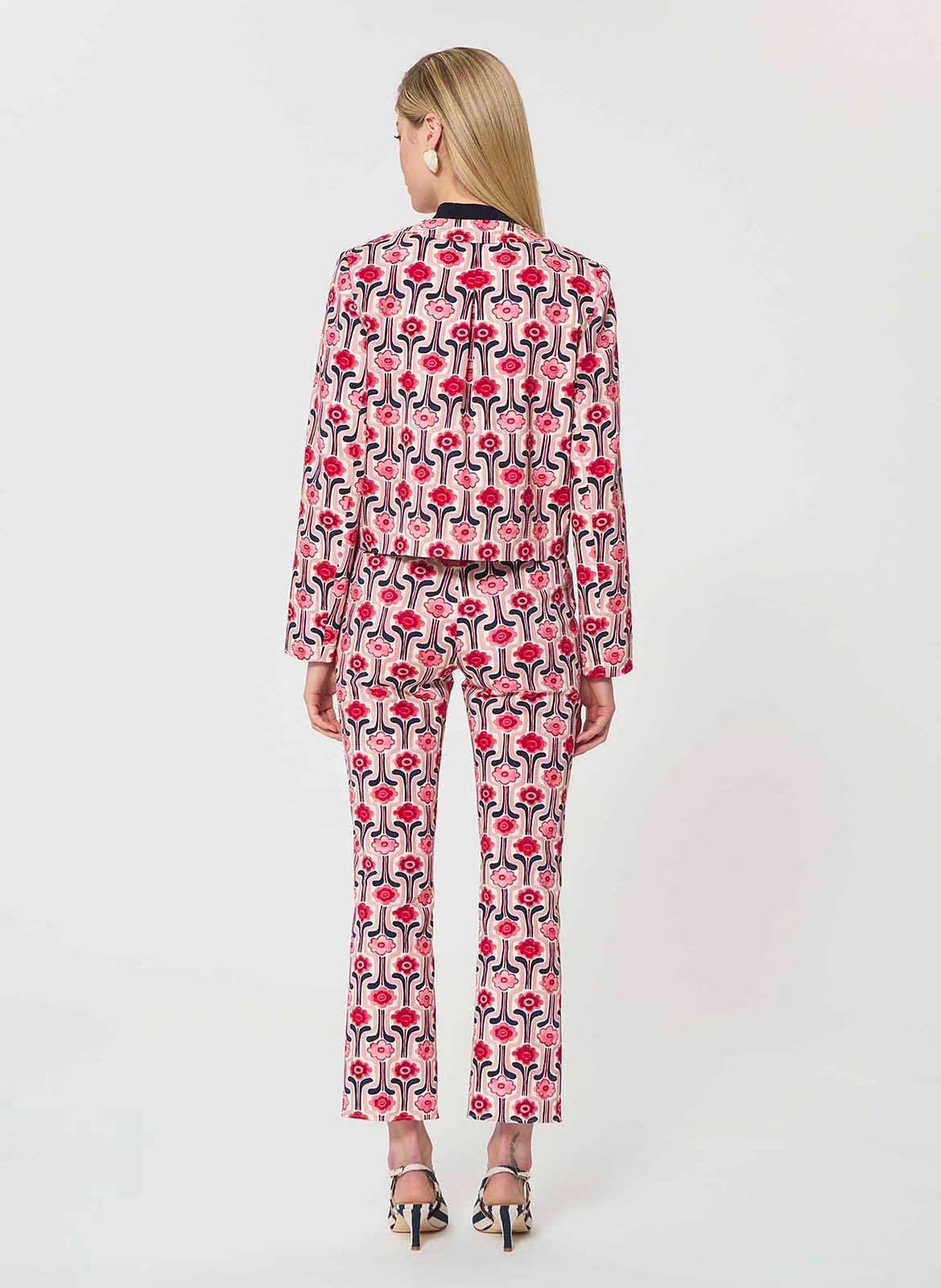 Veste droite col rond en coton mélangé imprimé TARA JARMON Rose