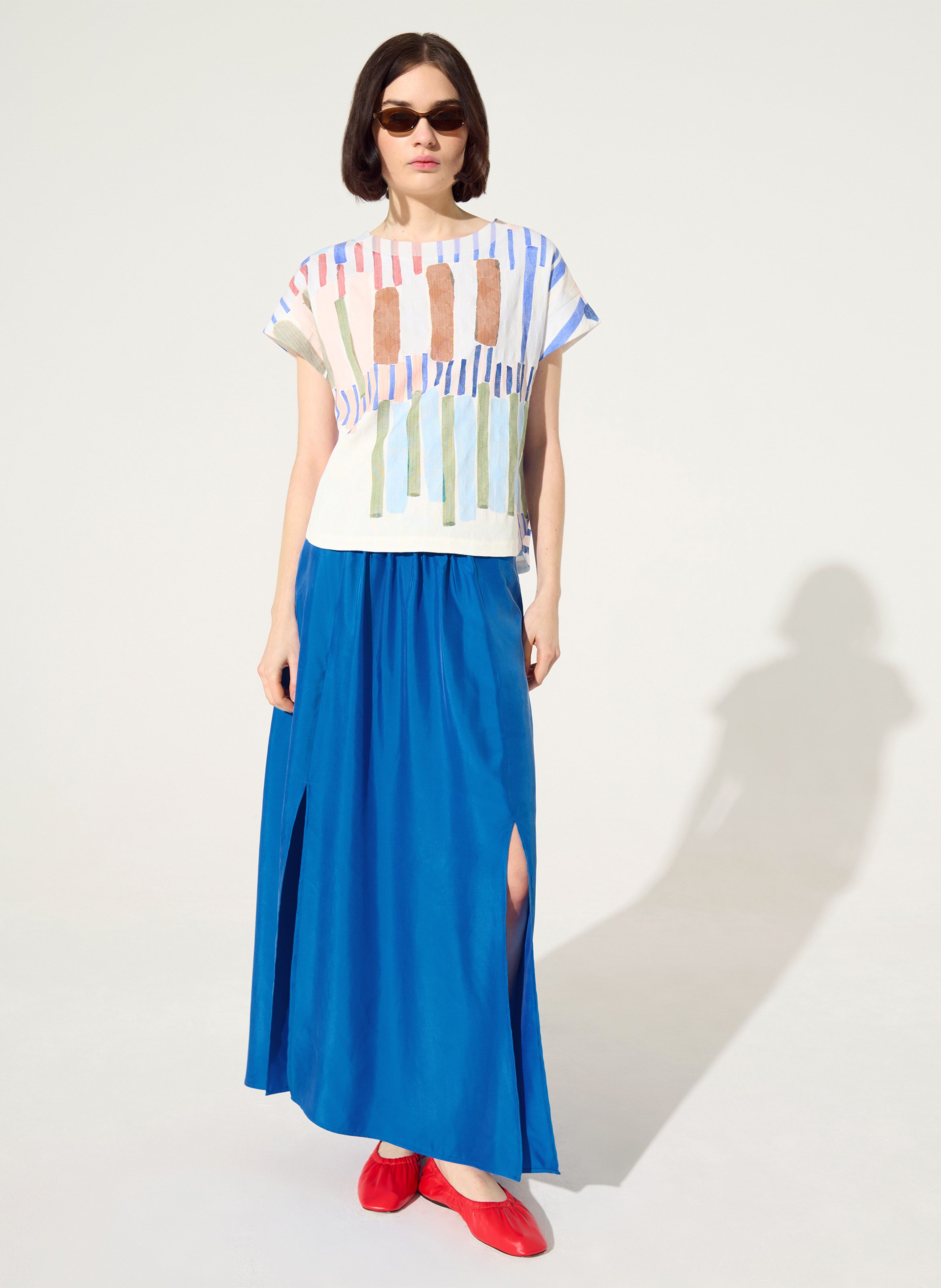 Jupe longue satinée COTELAC ACOTE Bleu