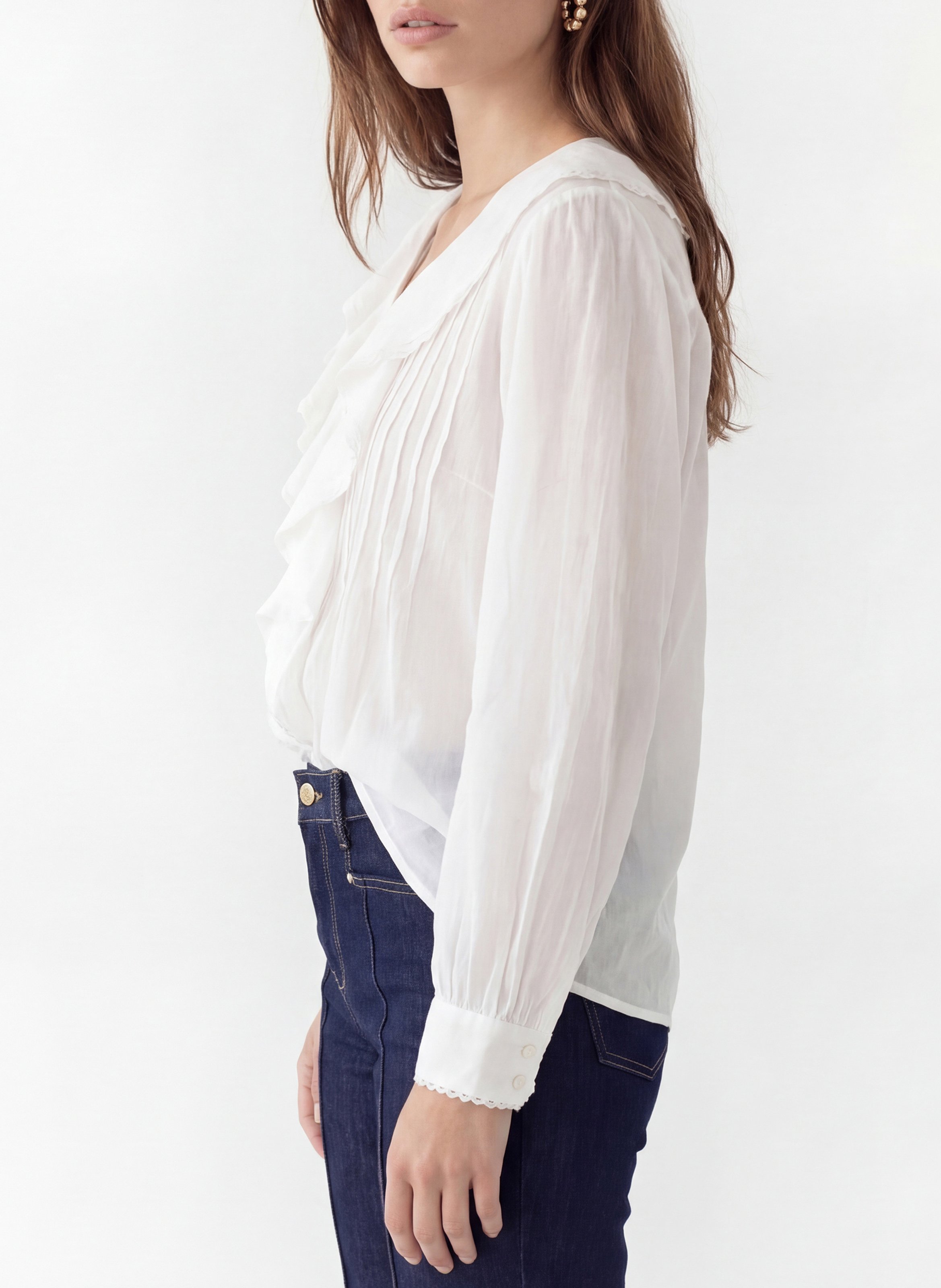 Oversize V-Ausschnitt Baumwollbluse KOOKAI Weiss