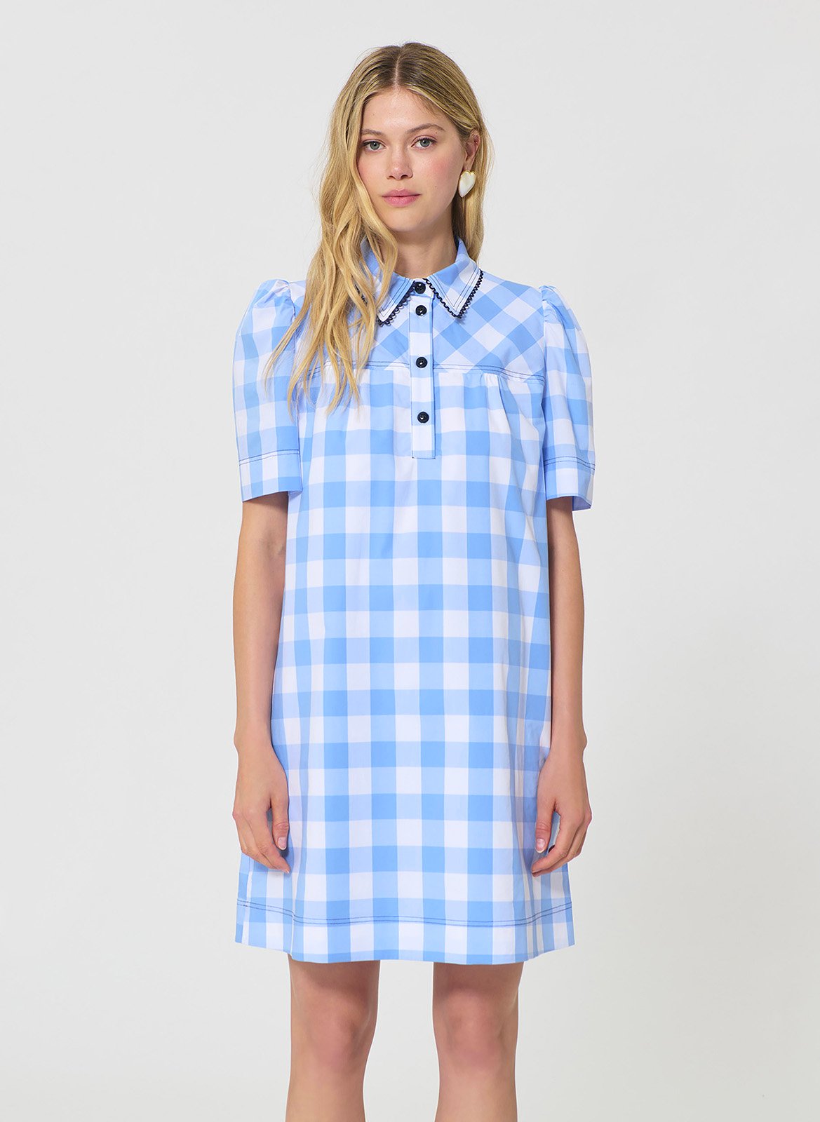 Kurzes bedrucktes Baumwollkleid mit klassischem Kragen TARA JARMON Blau