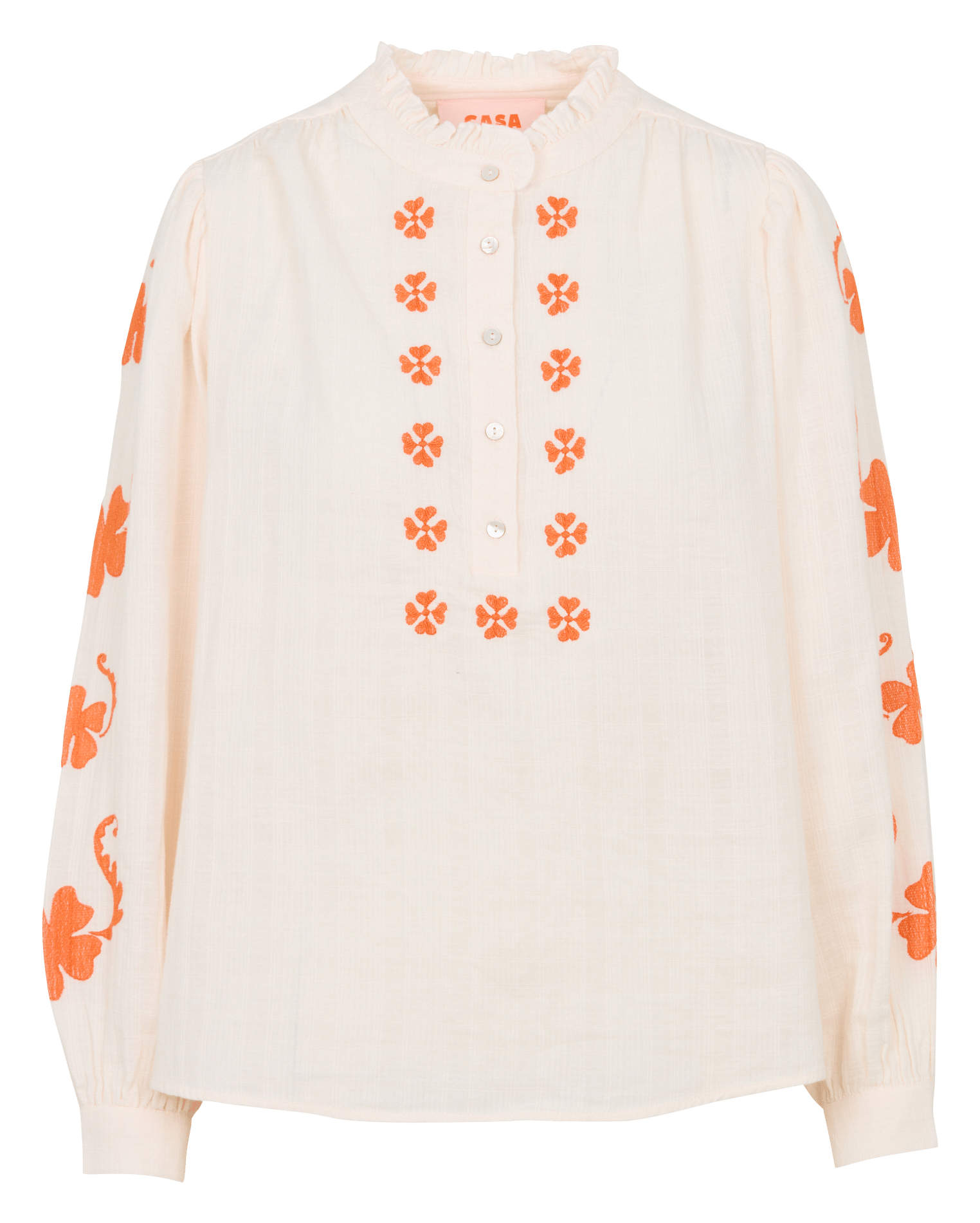 Rechte blouse met ronde hals van geborduurd katoen MAISON 123 Oranje