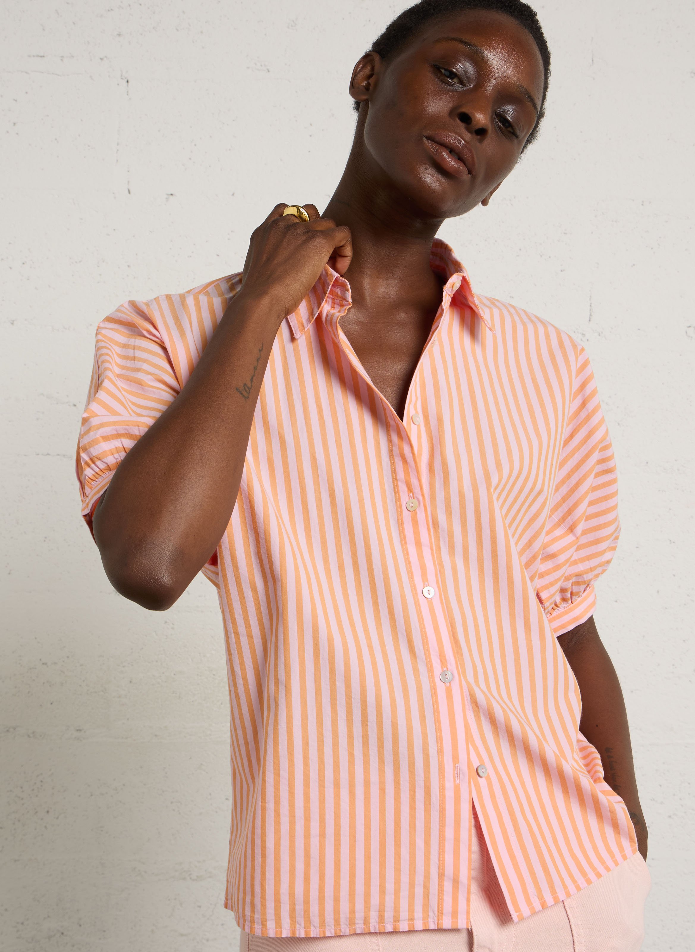 Chemise oversize col classique en coton rayé MAISON 123 Orange
