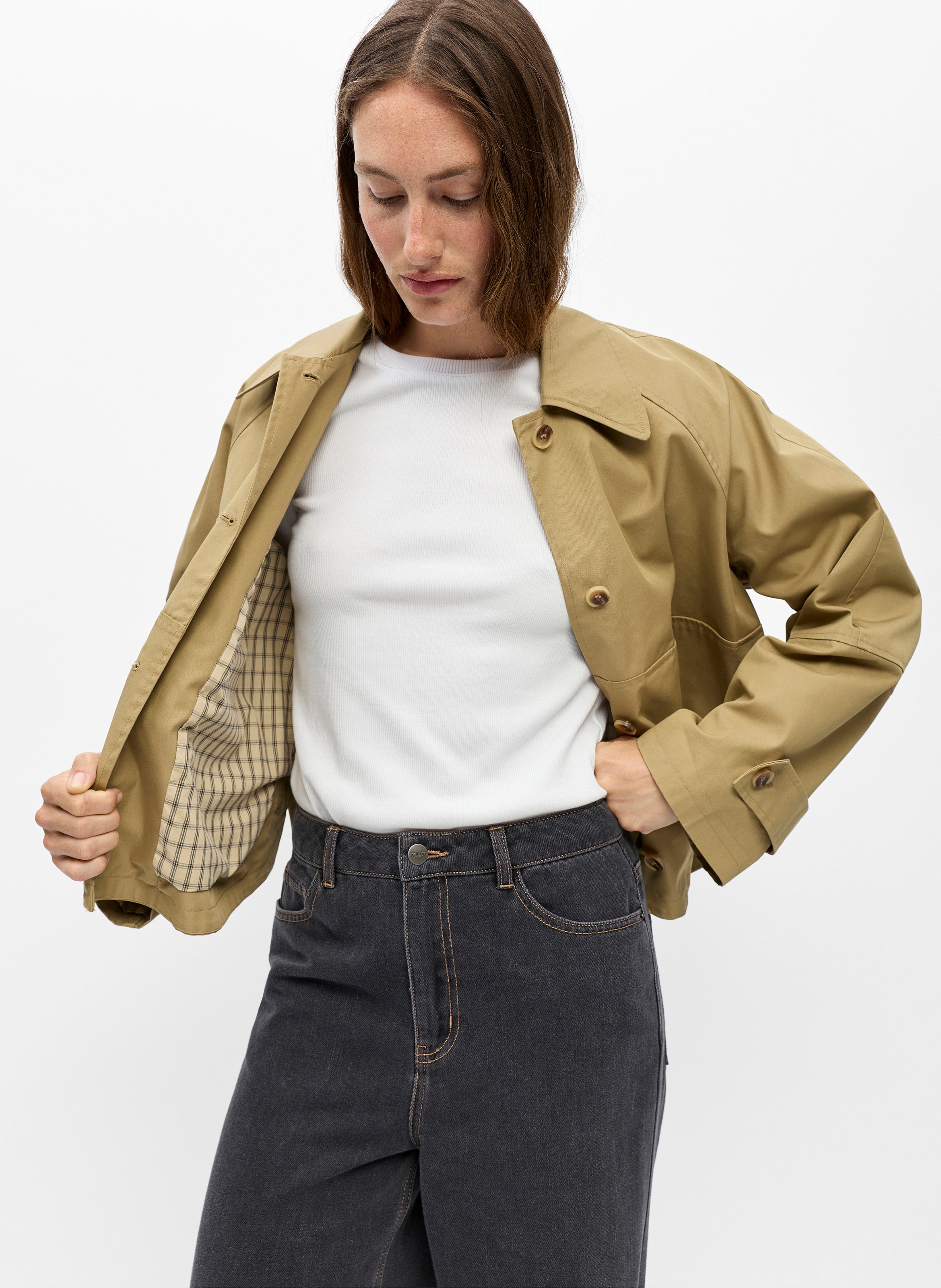Straight cotton-blend jacket OBJECT Beige