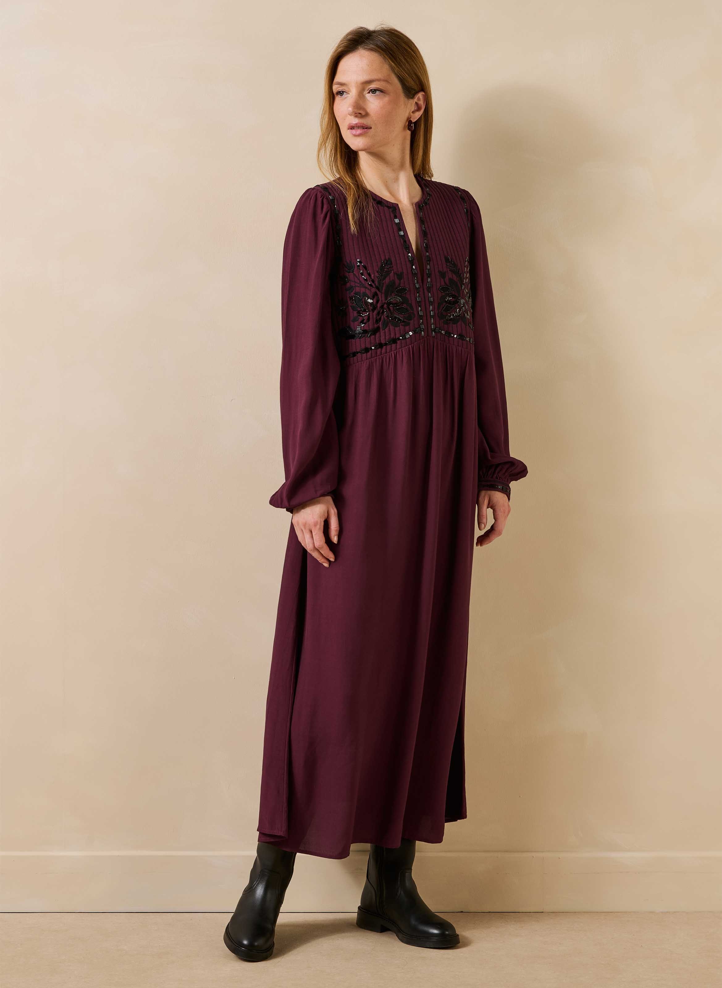 Robe longue col tunisien à broderies LA FEE MARABOUTEE Multicolore
