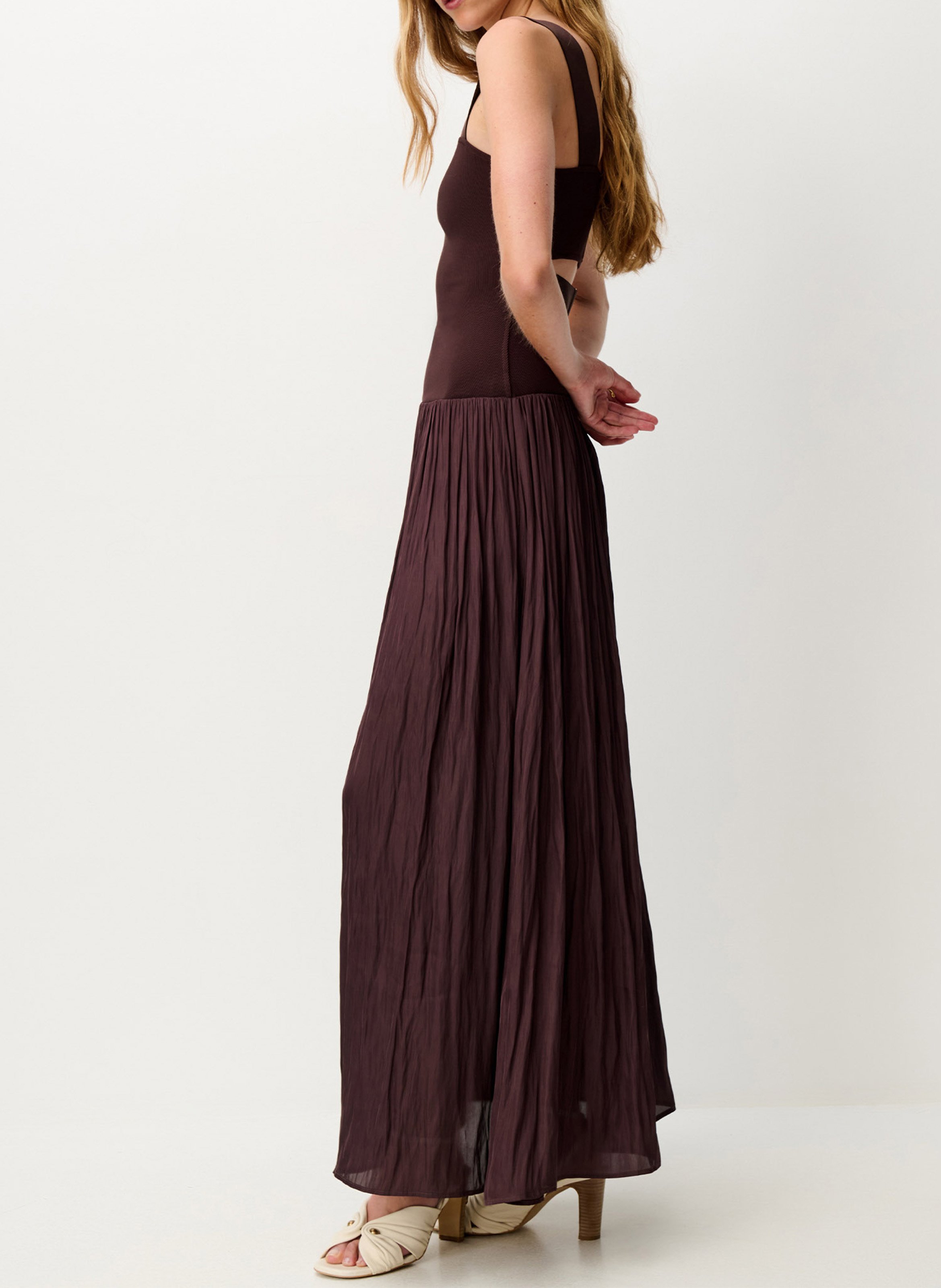 Robe longue évasée bi-matière SESSUN Braun