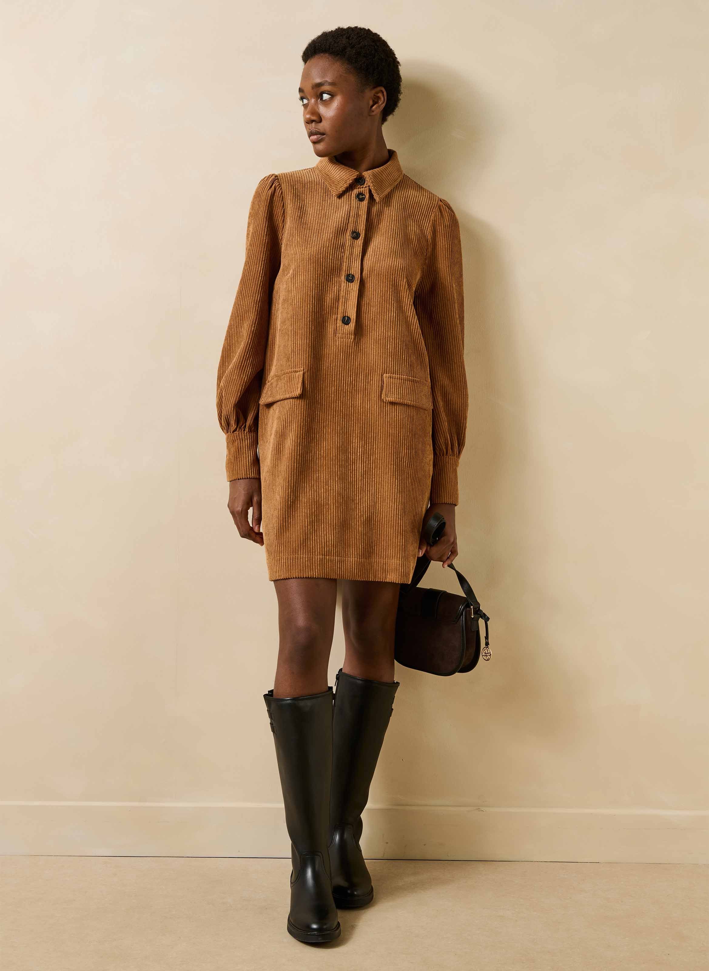 Ribbed straight short dress LA FEE MARABOUTEE Brown