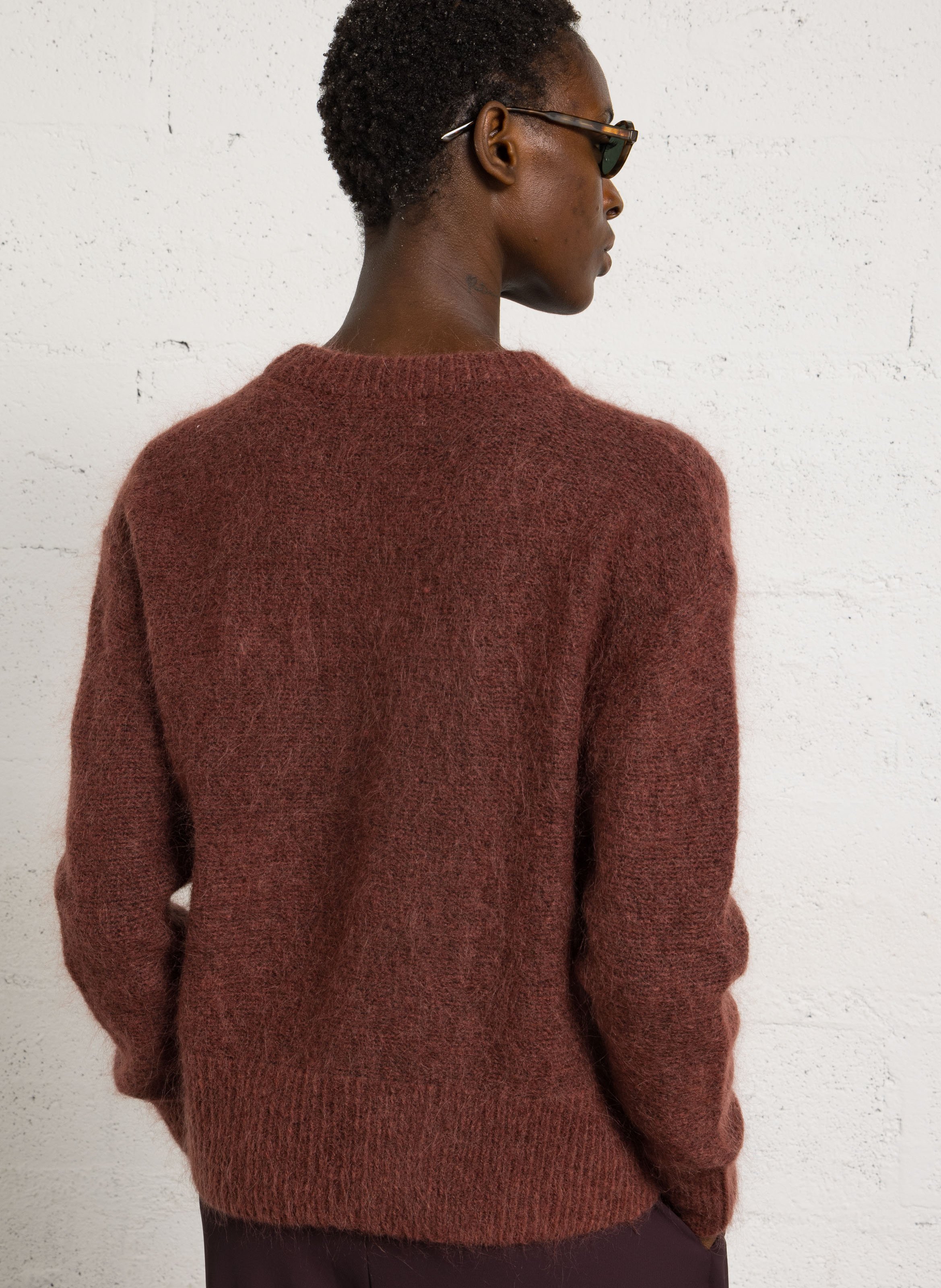 Straight fit round neck sweater in mohair and wool blend JC SOPHIE Brown