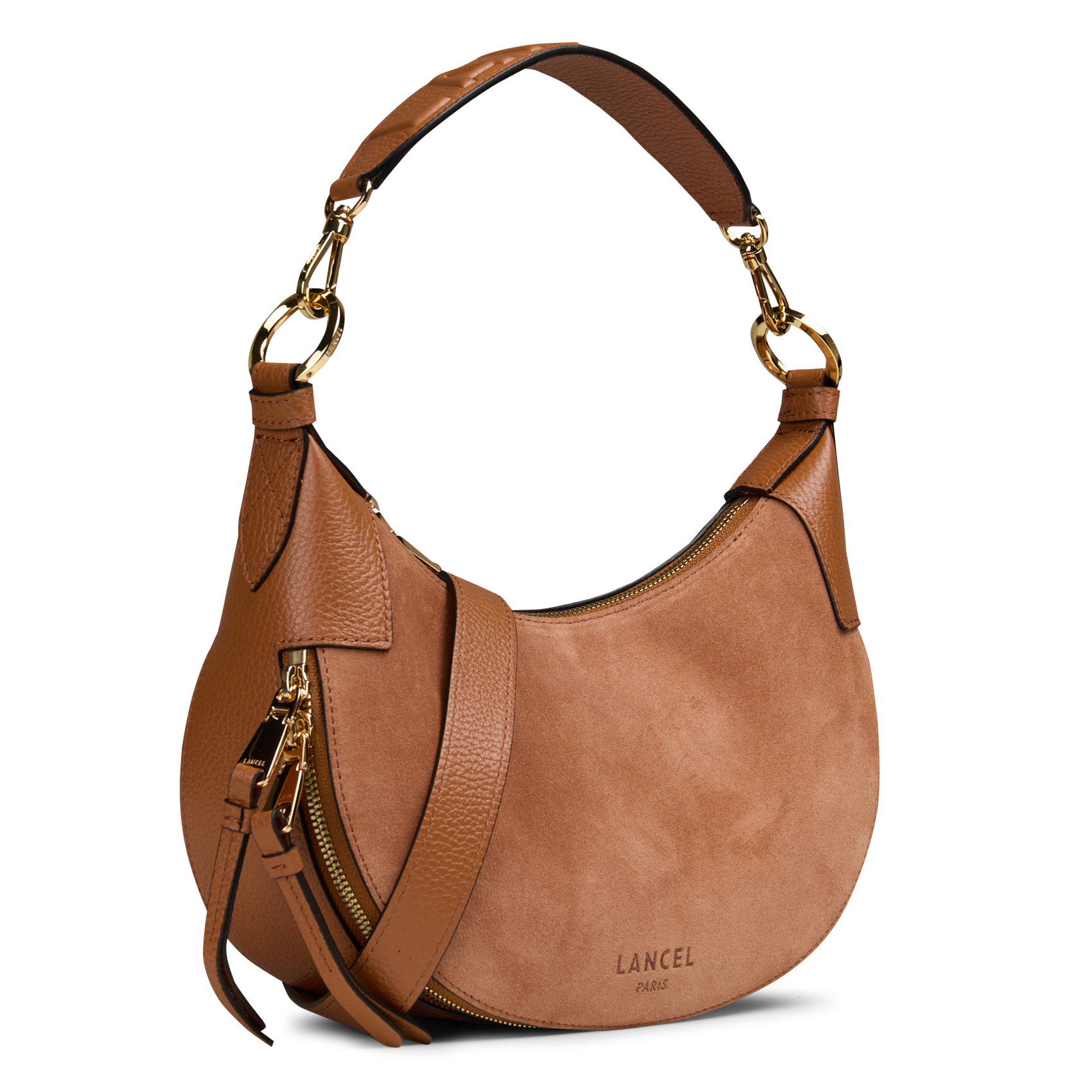 Sac Hobo zippé en cuir LANCEL Beige