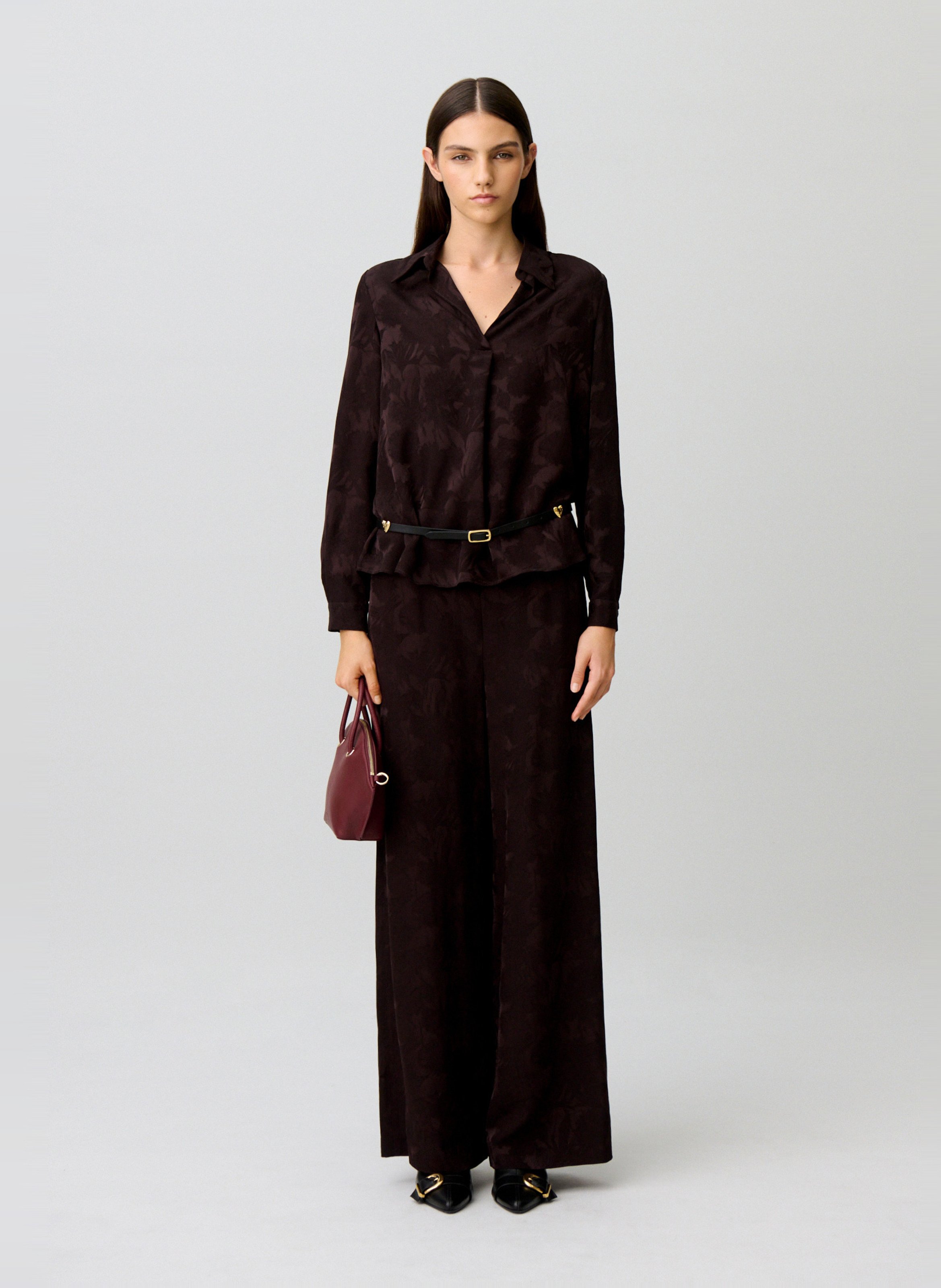 Blouse met V-hals en jacquardpatroon CLAUDIE PIERLOT Bruin