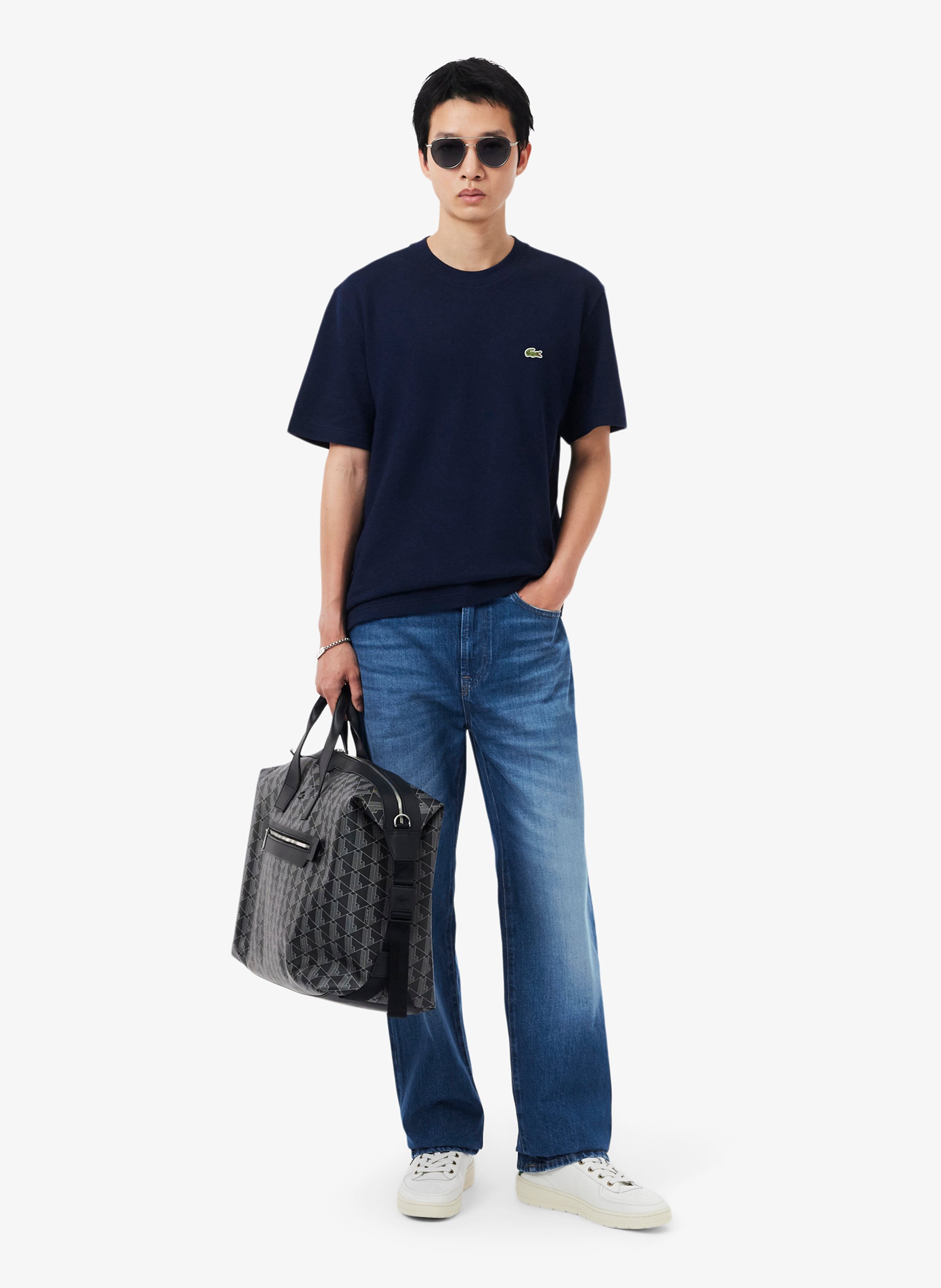Jean droit en coton LACOSTE Blue
