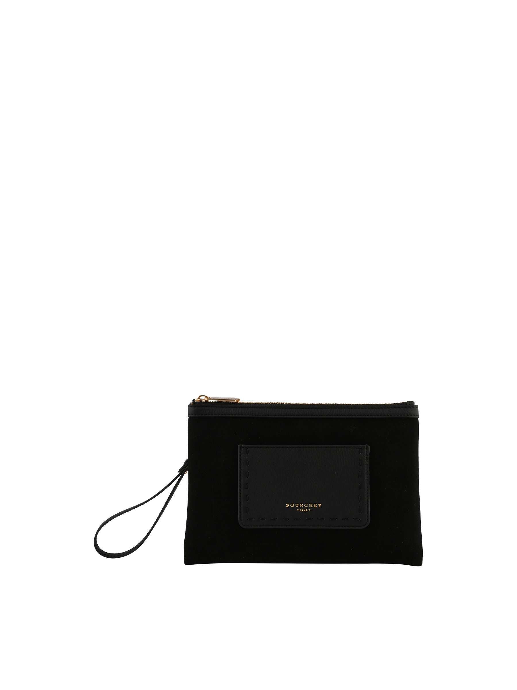 Suede cowhide leather clutch POURCHET